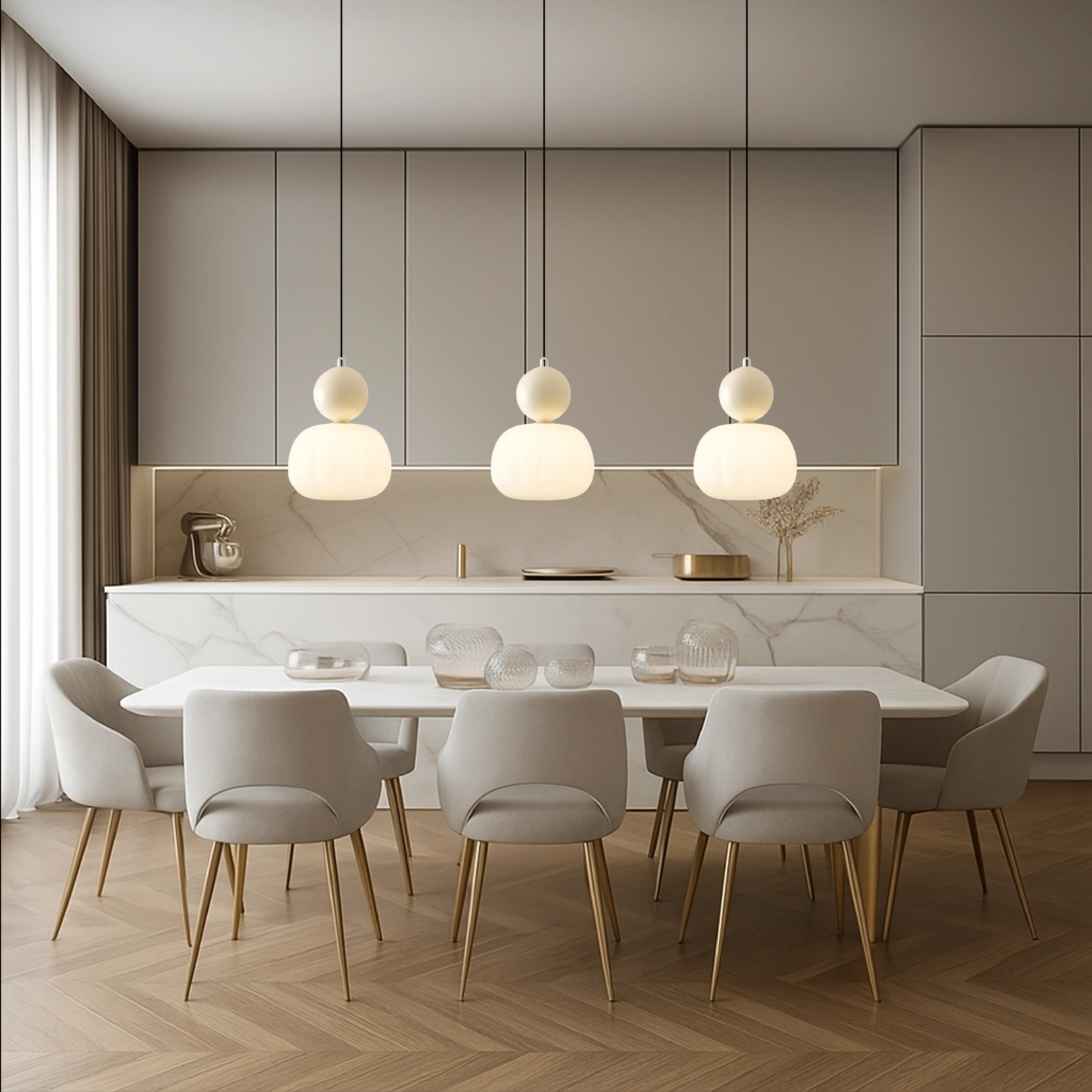 Art Deco Pendant Light in Brass Finish for Dining Room, Dimmable - Image 4