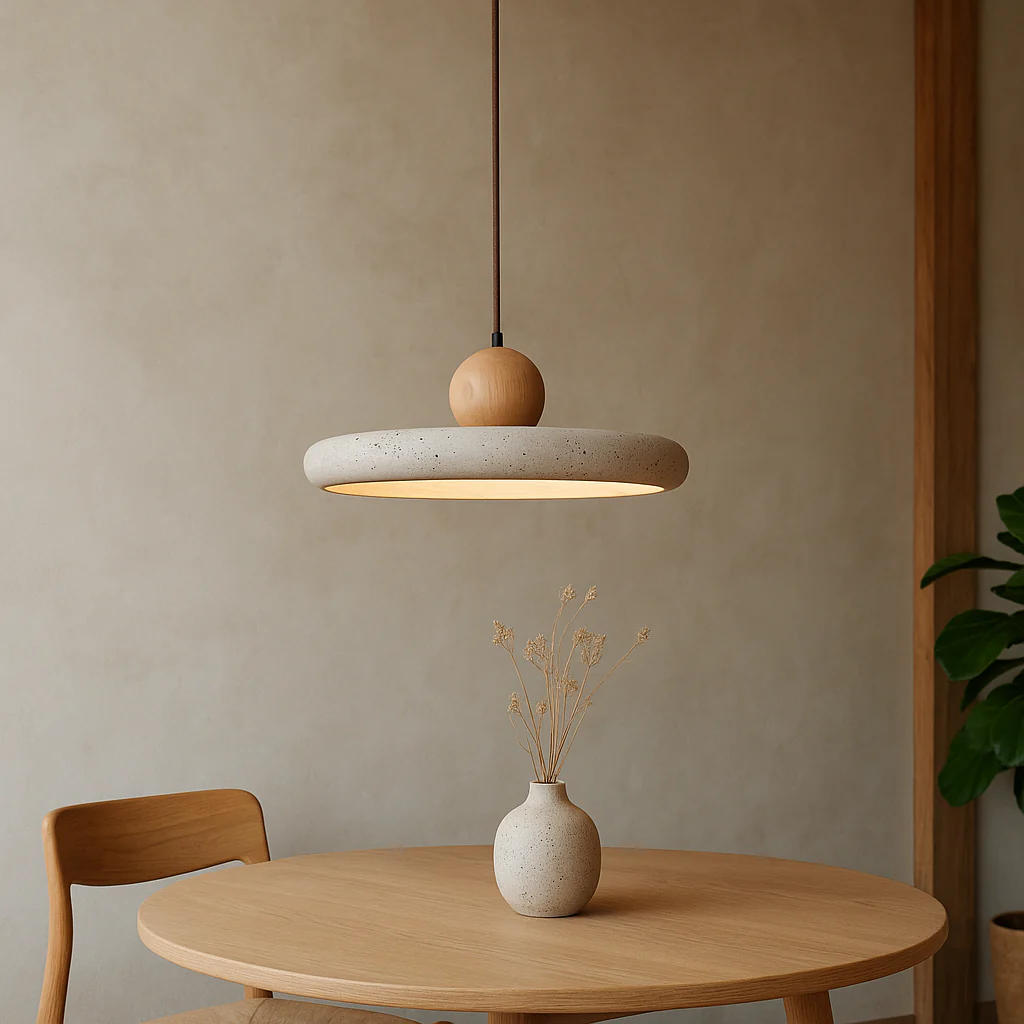 Artisan Travertine Wood Pendant Light for Dining Rooms