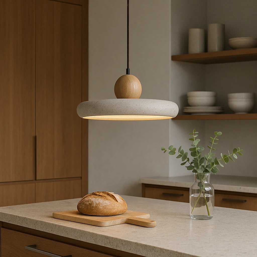 Artisan Travertine Wood Pendant Light for Dining Rooms - Image 4
