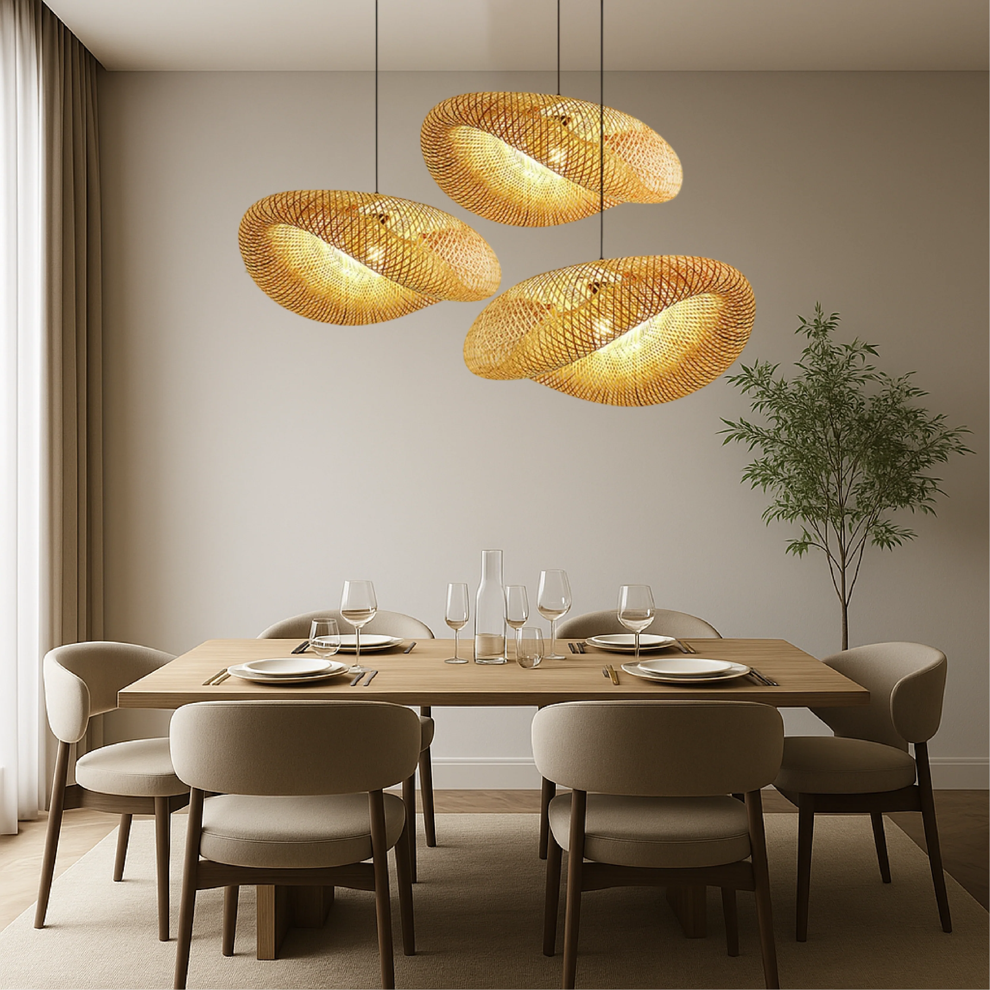 Bamboo Pendant Light - Natural Wood Ceiling Fixture for Dining Room - Image 11