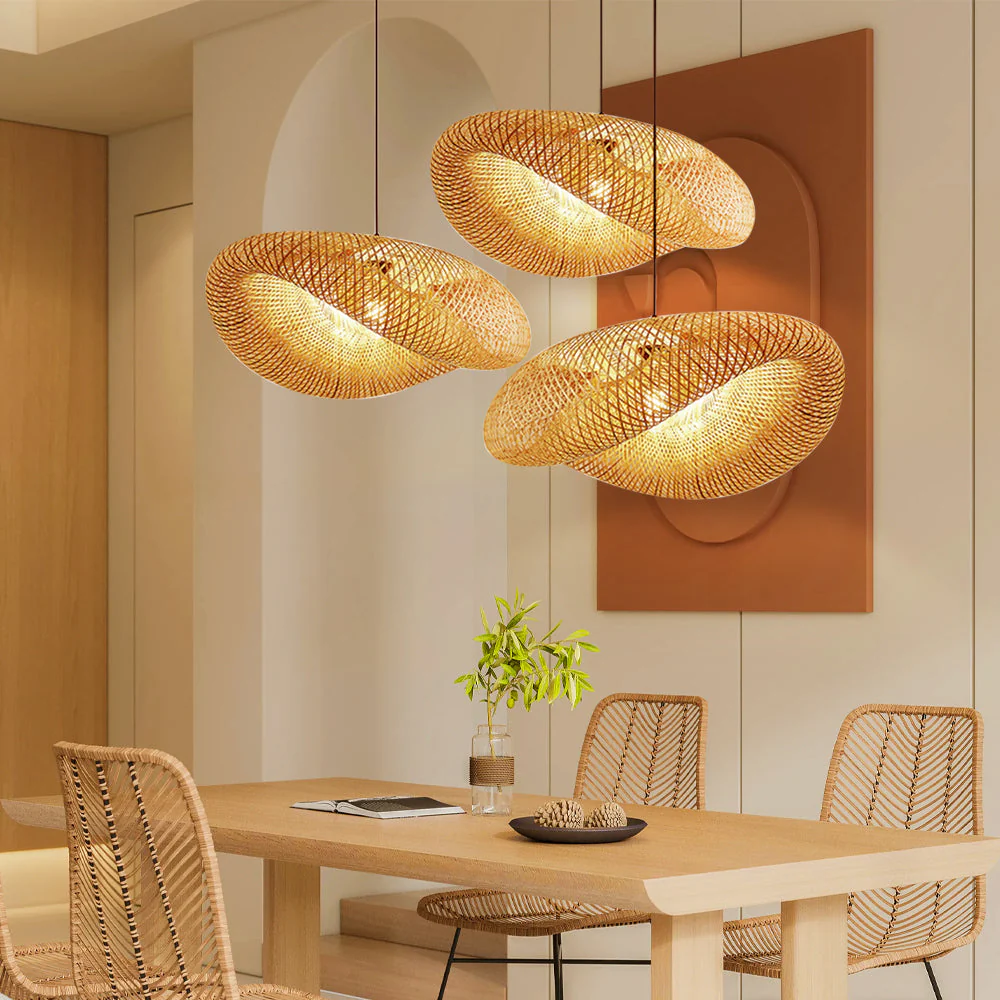 Bamboo Pendant Light - Natural Wood Ceiling Fixture for Dining Room - Image 4