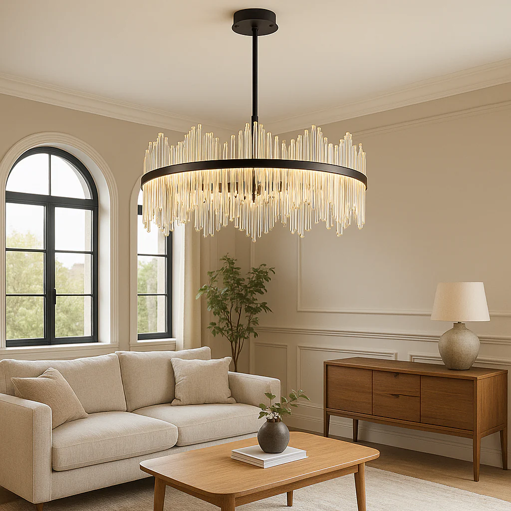 Black Crystal Chandelier with Sparkling Drops - Image 3