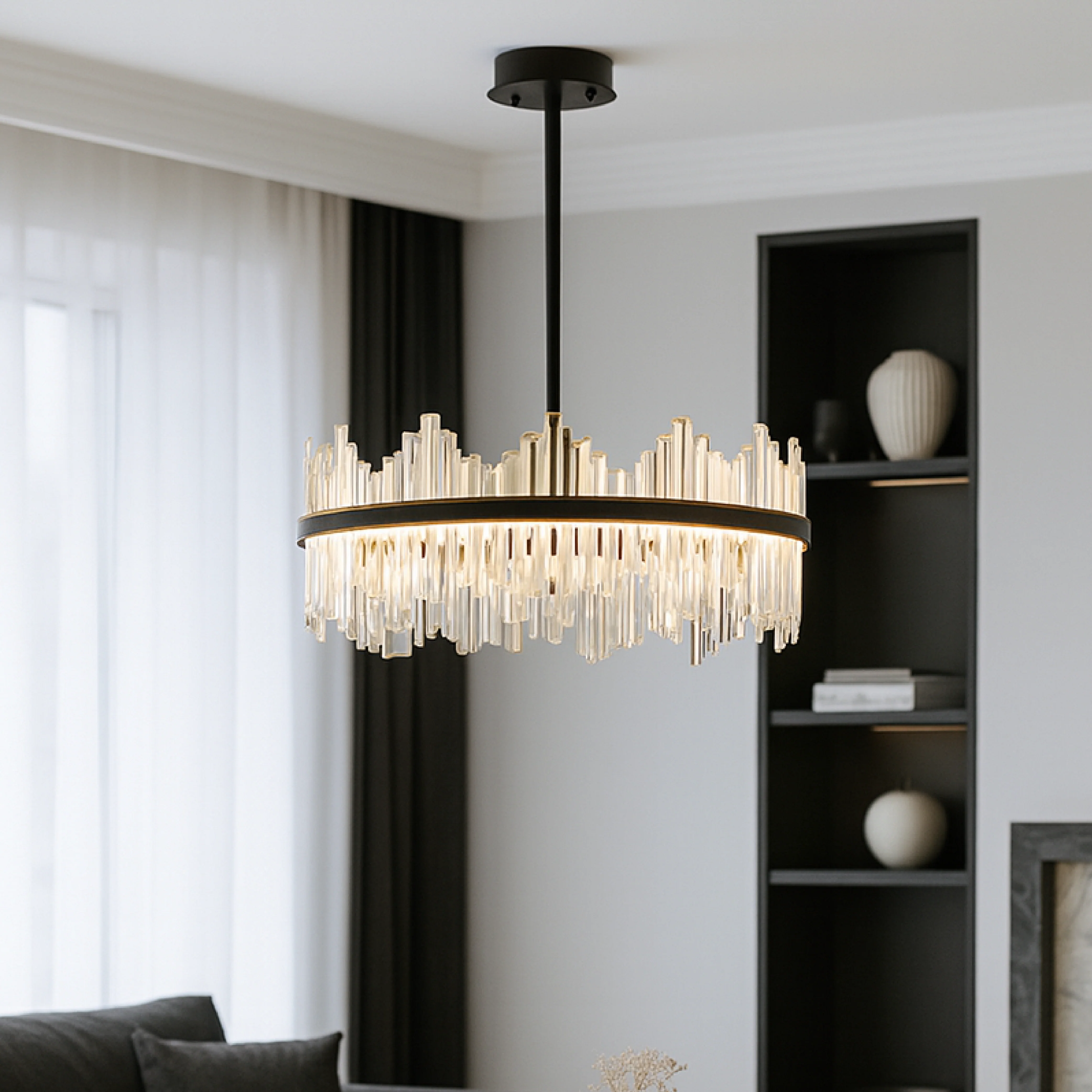 Black Crystal Chandelier with Sparkling Drops - Image 4