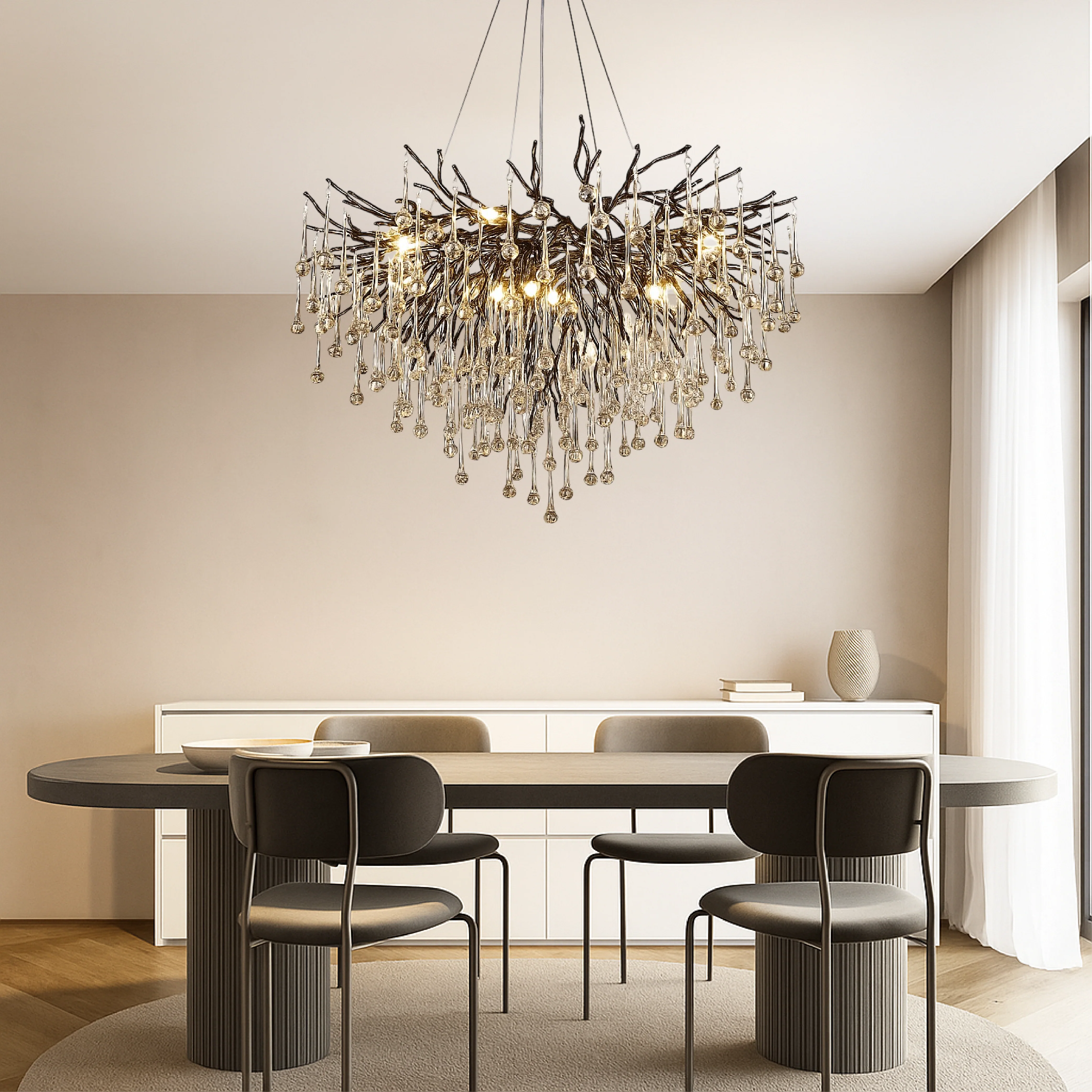 Black Raindrop Crystal Chandelier - Modern Pendant Ceiling Light - Image 3