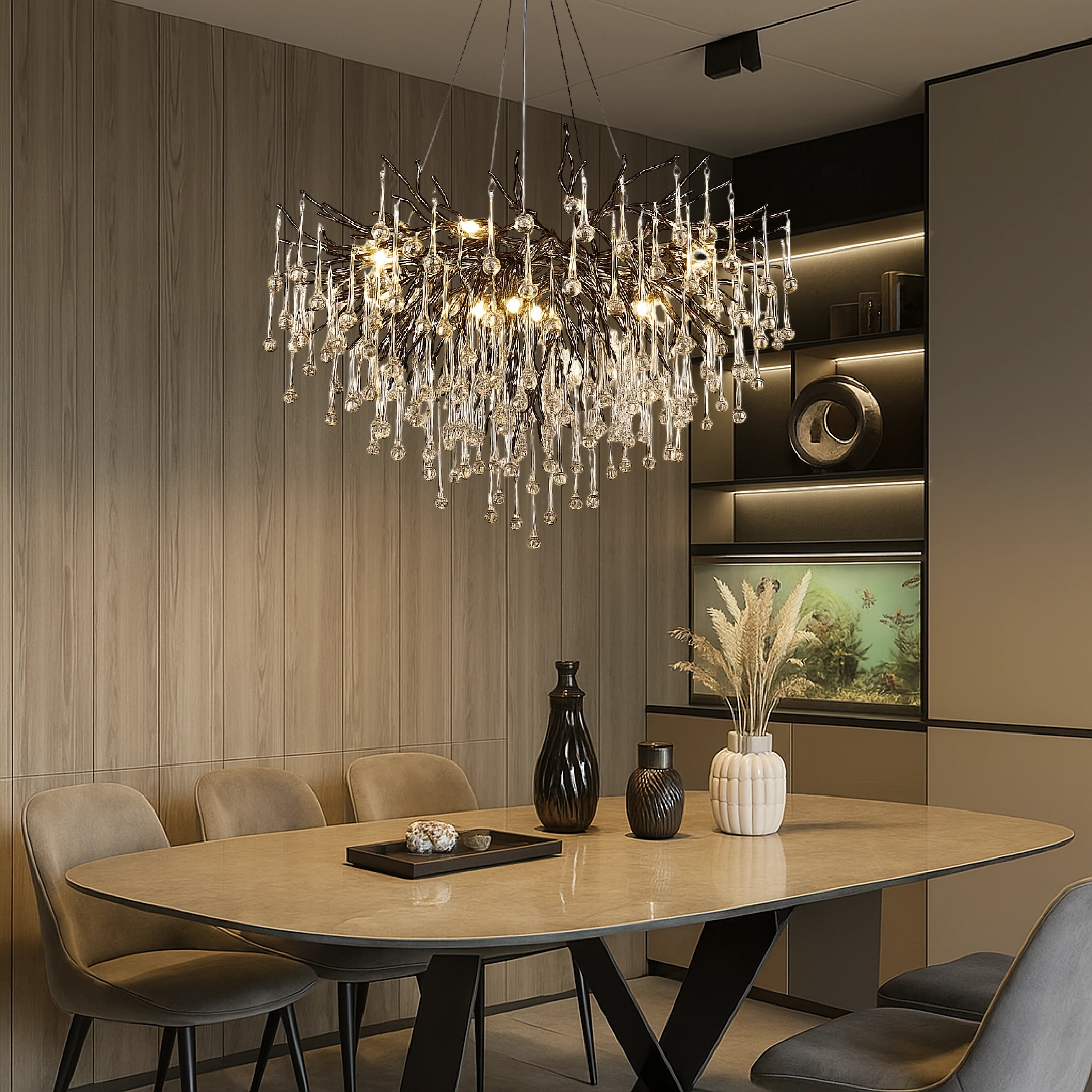 Black Raindrop Crystal Chandelier - Modern Pendant Ceiling Light - Image 4
