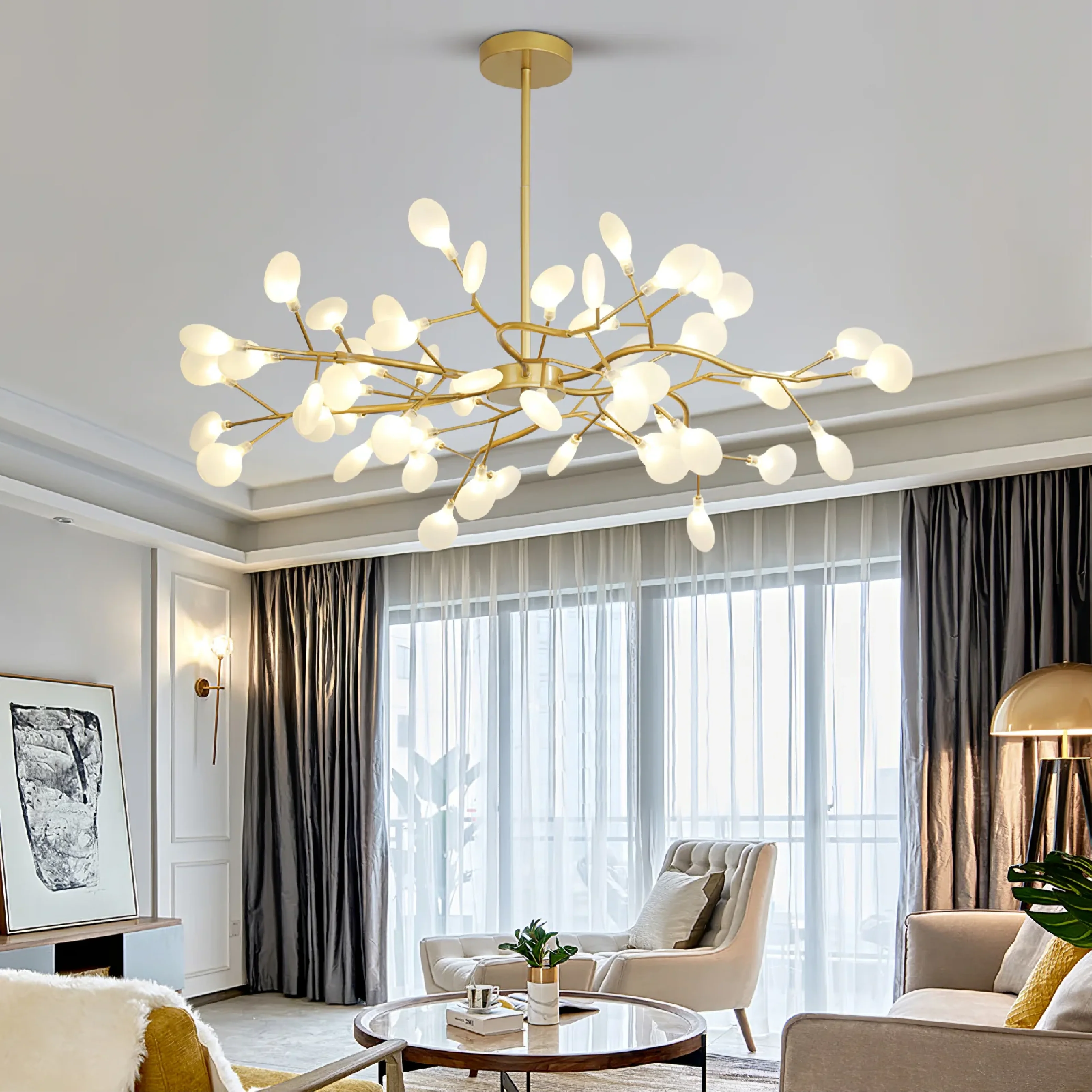 Celestial Glow LED Chandelier - Dimmable Crystal Ceiling Light - Image 3