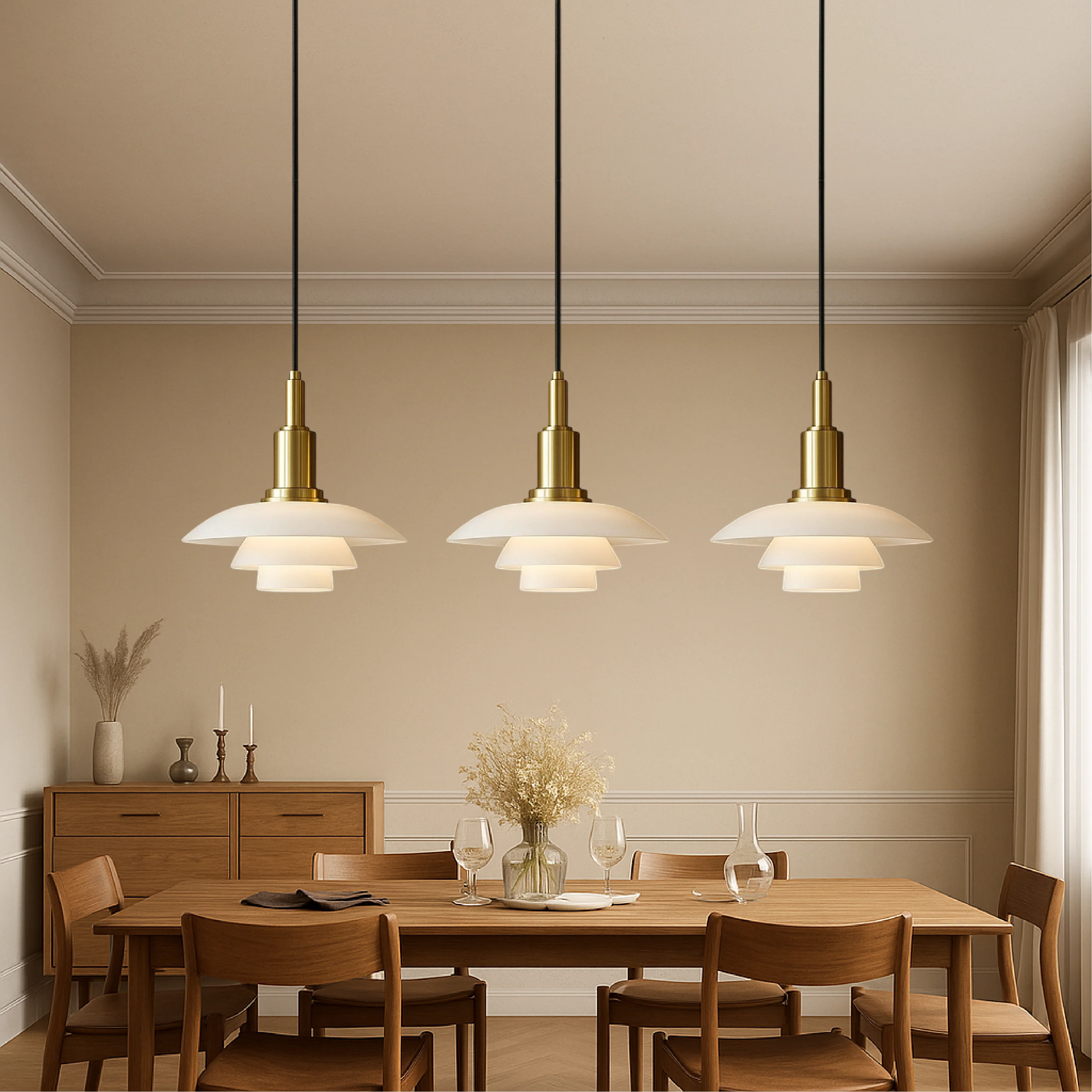 Danish Two- or Three-Head Pendant Light