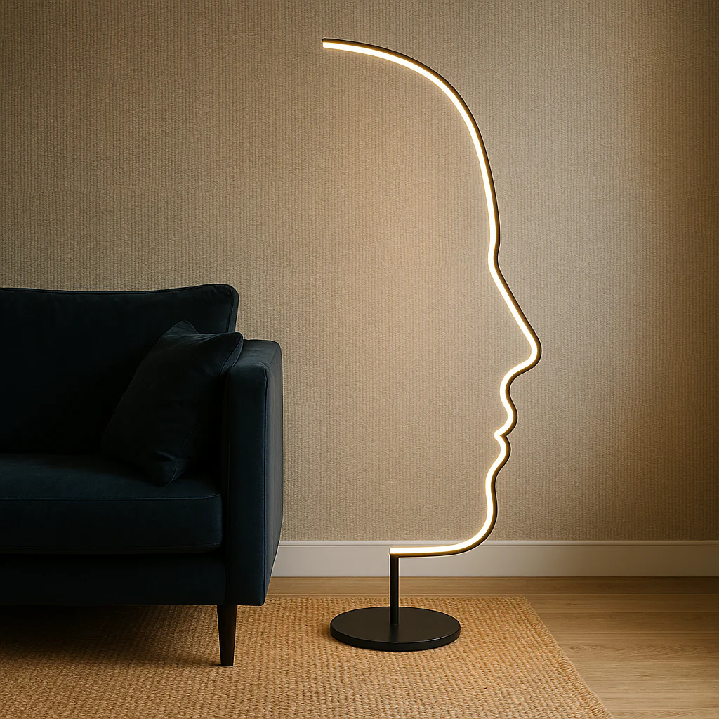 Face Motif Floor Lamp with Ambient LED Glow - Modern Accent