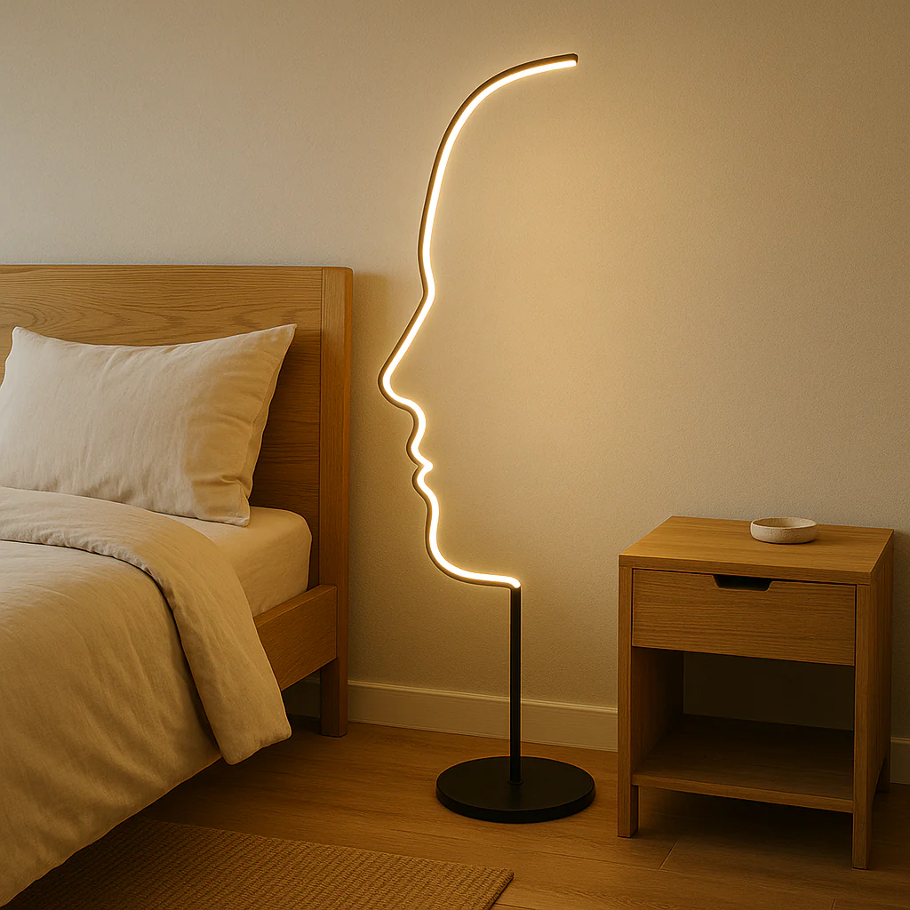 Face Motif Floor Lamp with Ambient LED Glow - Modern Accent - Image 2