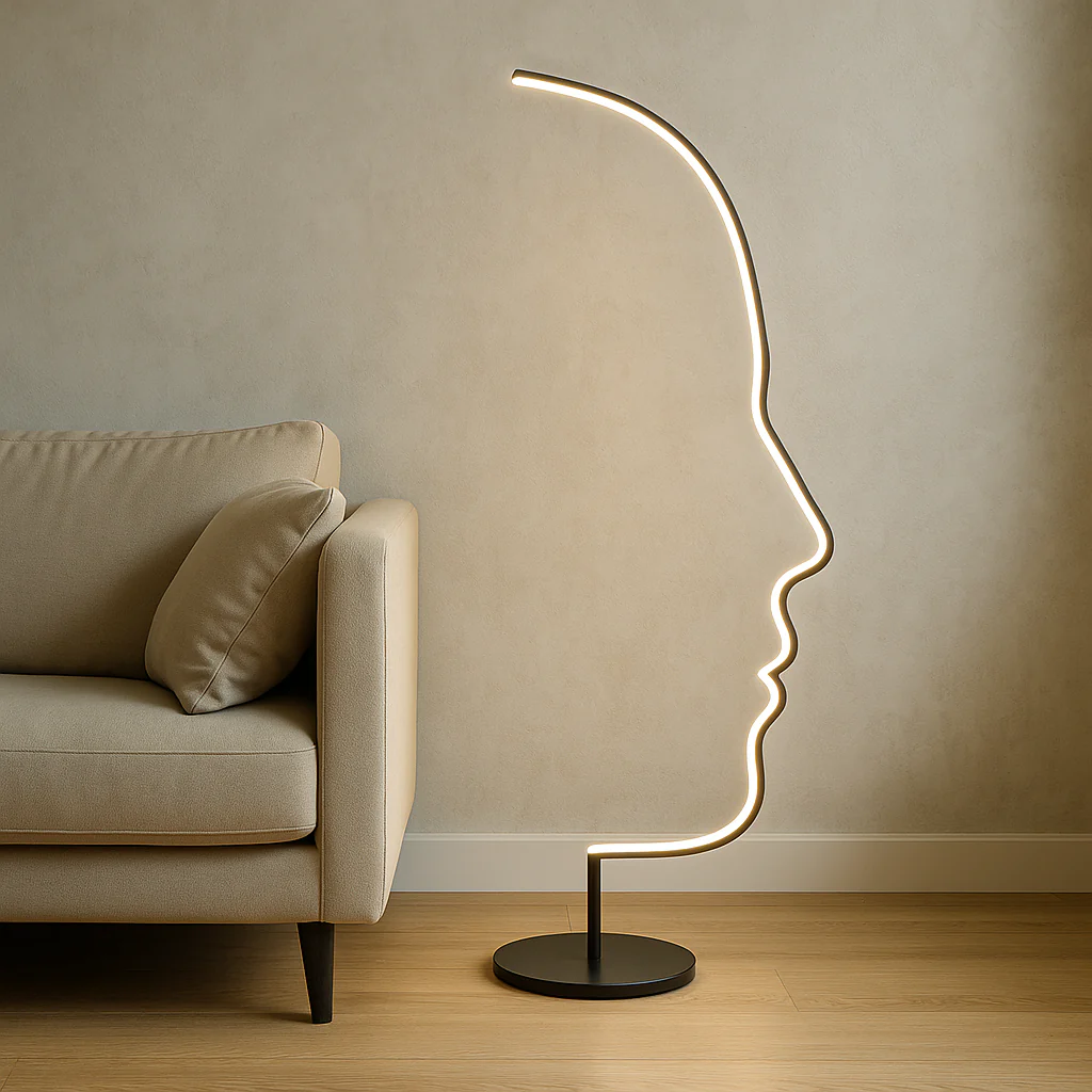 Face Motif Floor Lamp with Ambient LED Glow - Modern Accent - Image 3