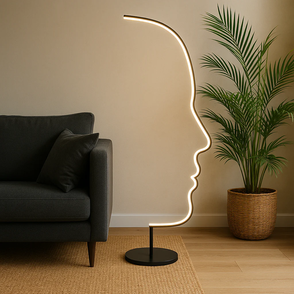 Face Motif Floor Lamp with Ambient LED Glow - Modern Accent - Image 4