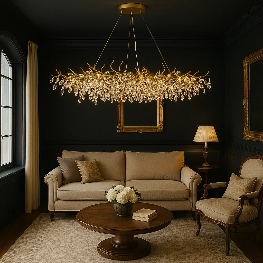 French-Inspired Glass Chandelier with Crystal Droplets - Image 4