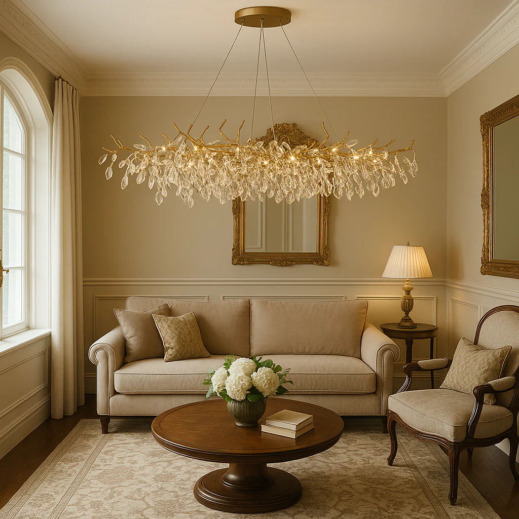 French-Inspired Glass Chandelier with Crystal Droplets - Image 5