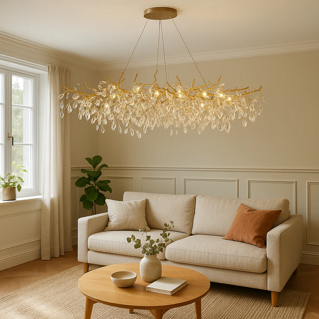 French-Inspired Glass Chandelier with Crystal Droplets - Image 6