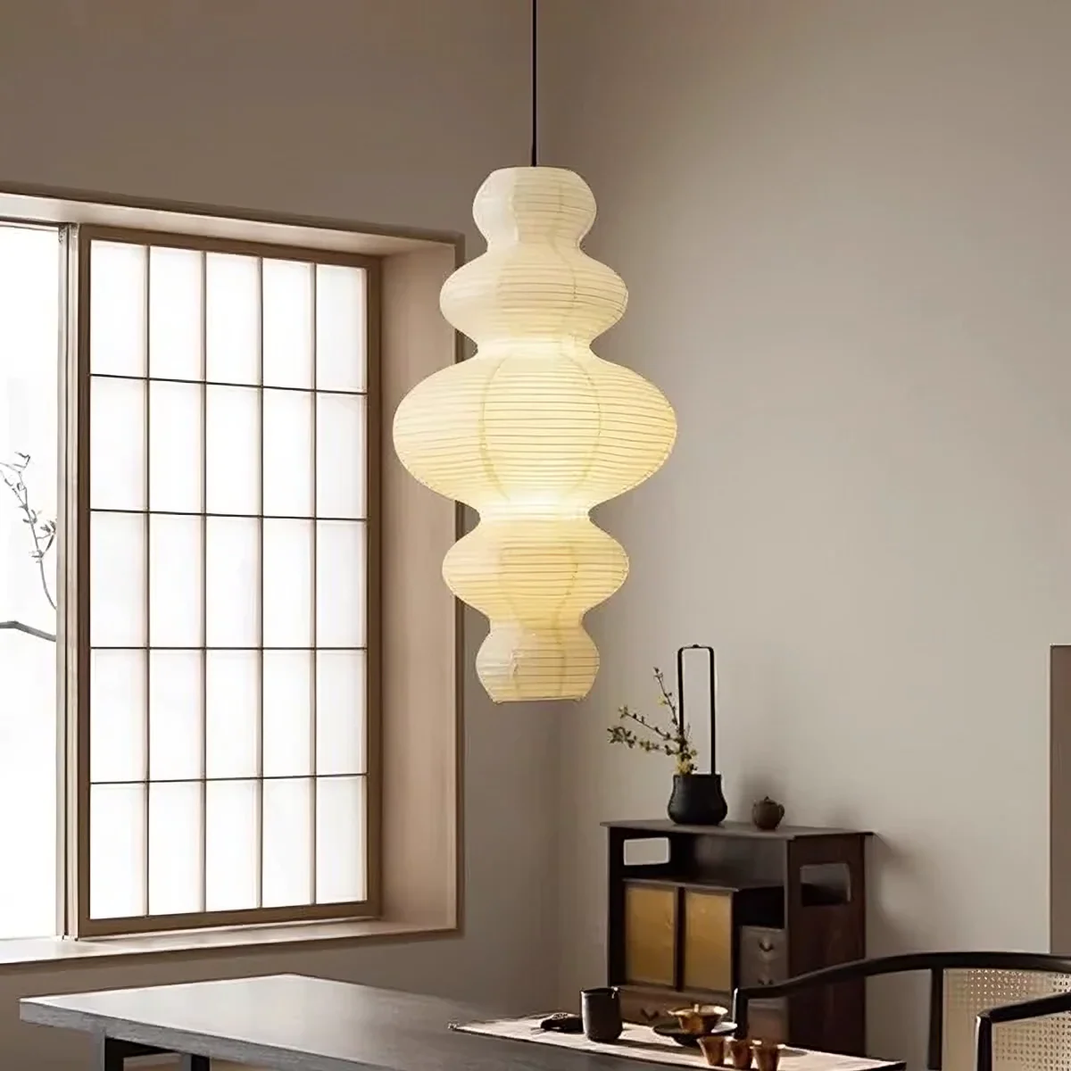 Geometric Multilayer Rice Paper Pendant Light with Warm Glow - Image 2
