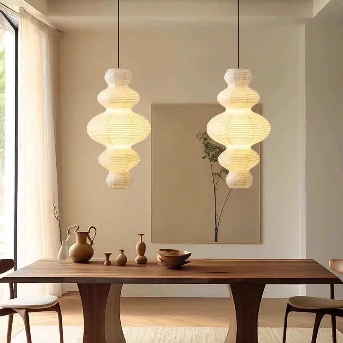 Geometric Multilayer Rice Paper Pendant Light with Warm Glow - Image 3