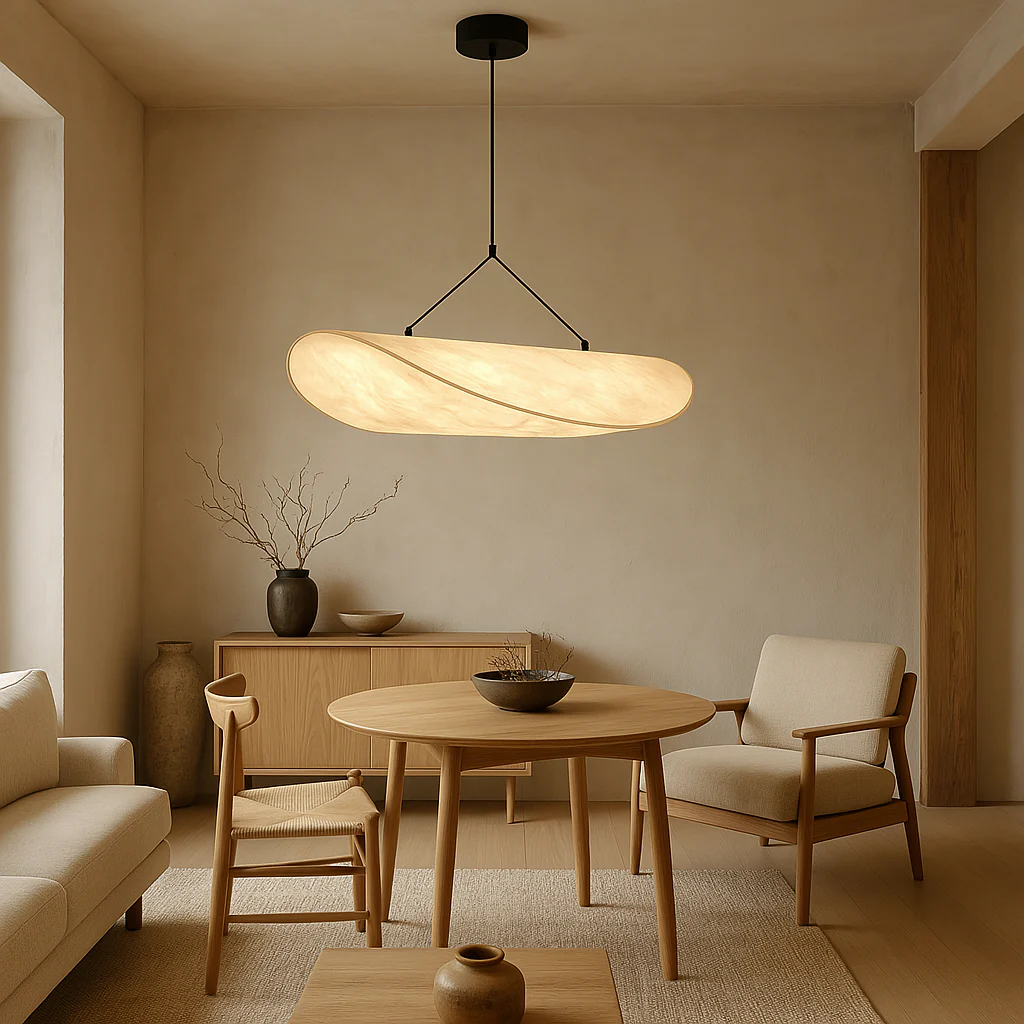 Japandi Pendant Light - Minimal Wood and Metal Ceiling Lamp - Image 10