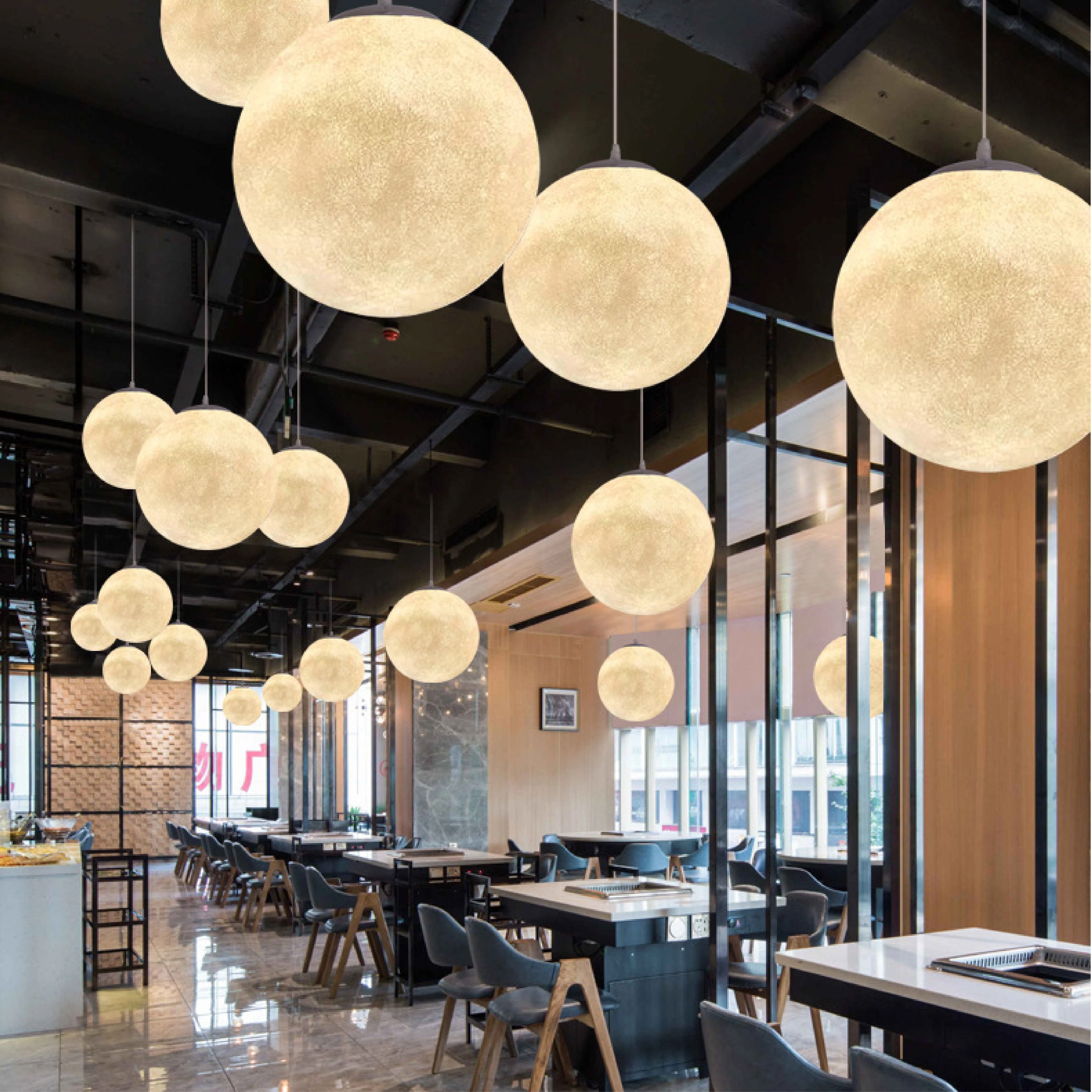 Lunar Pattern Pendant Light with Ambient Glow