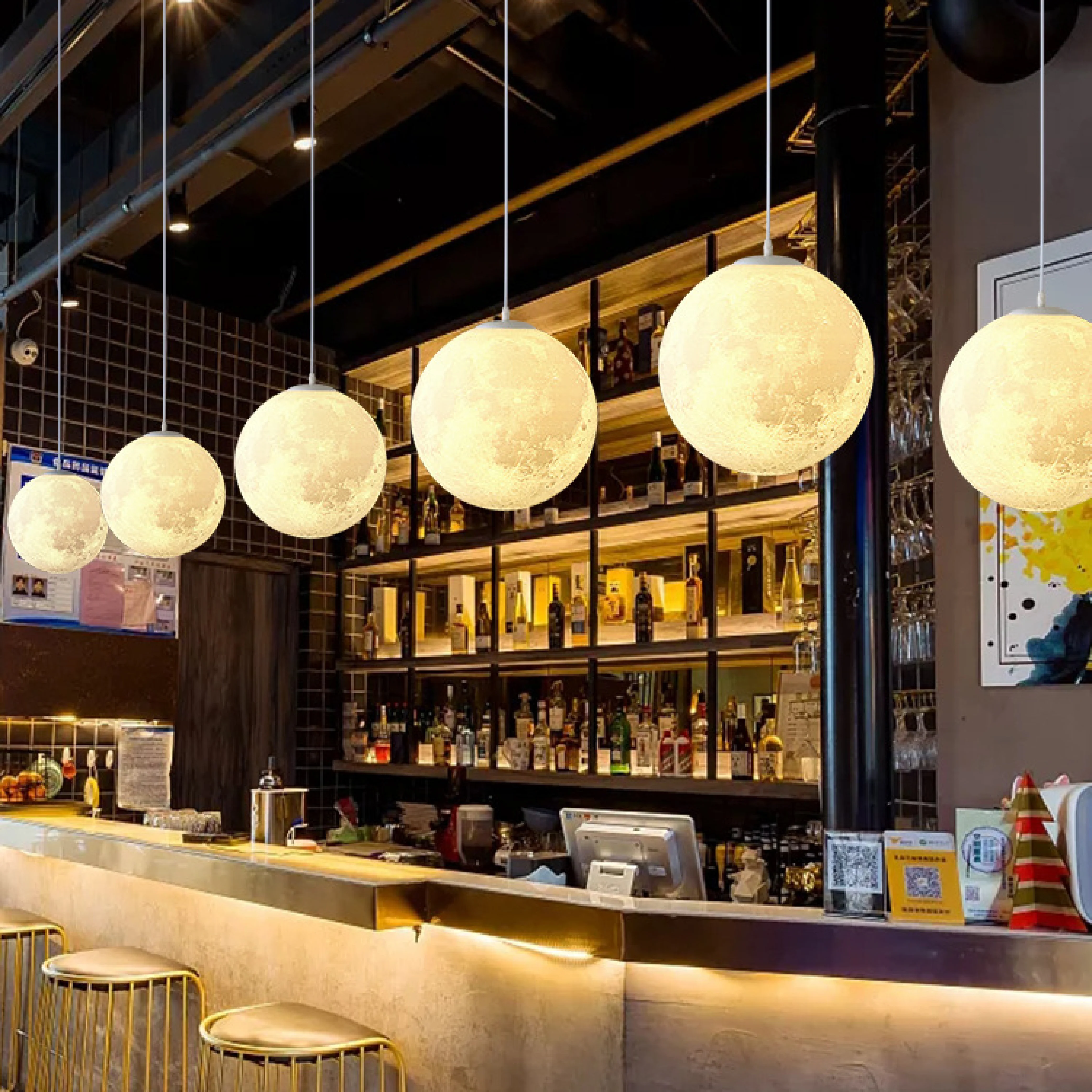 Lunar Pattern Pendant Light with Ambient Glow - Image 13
