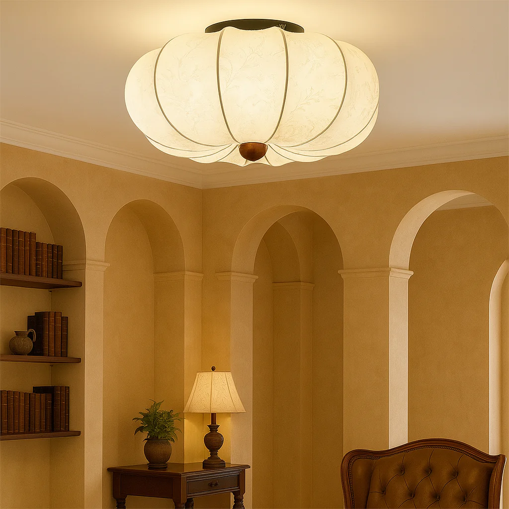 Medieval-Inspired Silk Drum Ceiling Light, Handcrafted - Image 3