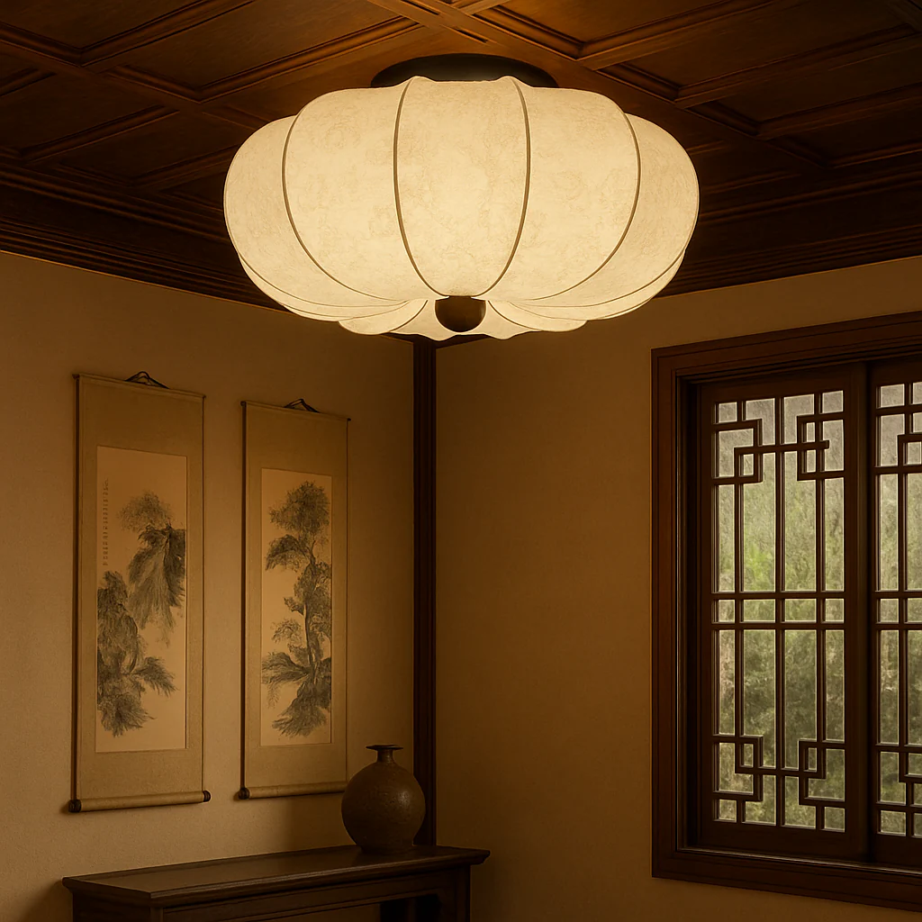 Medieval-Inspired Silk Drum Ceiling Light, Handcrafted - Image 5