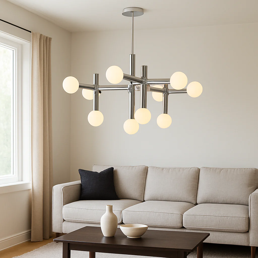 Metal Bauhaus-Inspired Chandelier with Geometric Frame