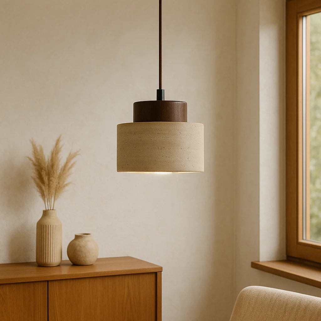 Modern Travertine Stone Pendant Light - Handcrafted Glow