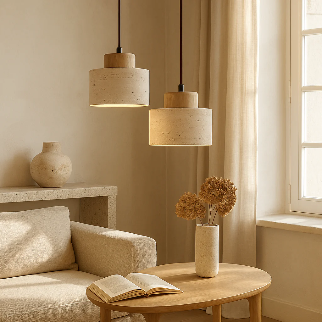 Modern Travertine Stone Pendant Light - Handcrafted Glow - Image 2