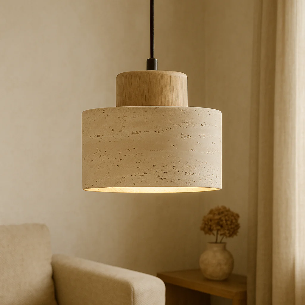 Modern Travertine Stone Pendant Light - Handcrafted Glow - Image 3