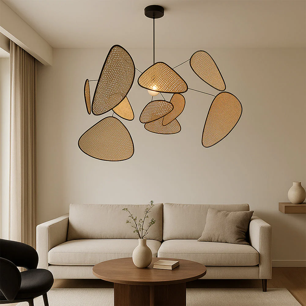 Natural Rattan Pendant Light - Handwoven Boho Ceiling Fixture - Image 3