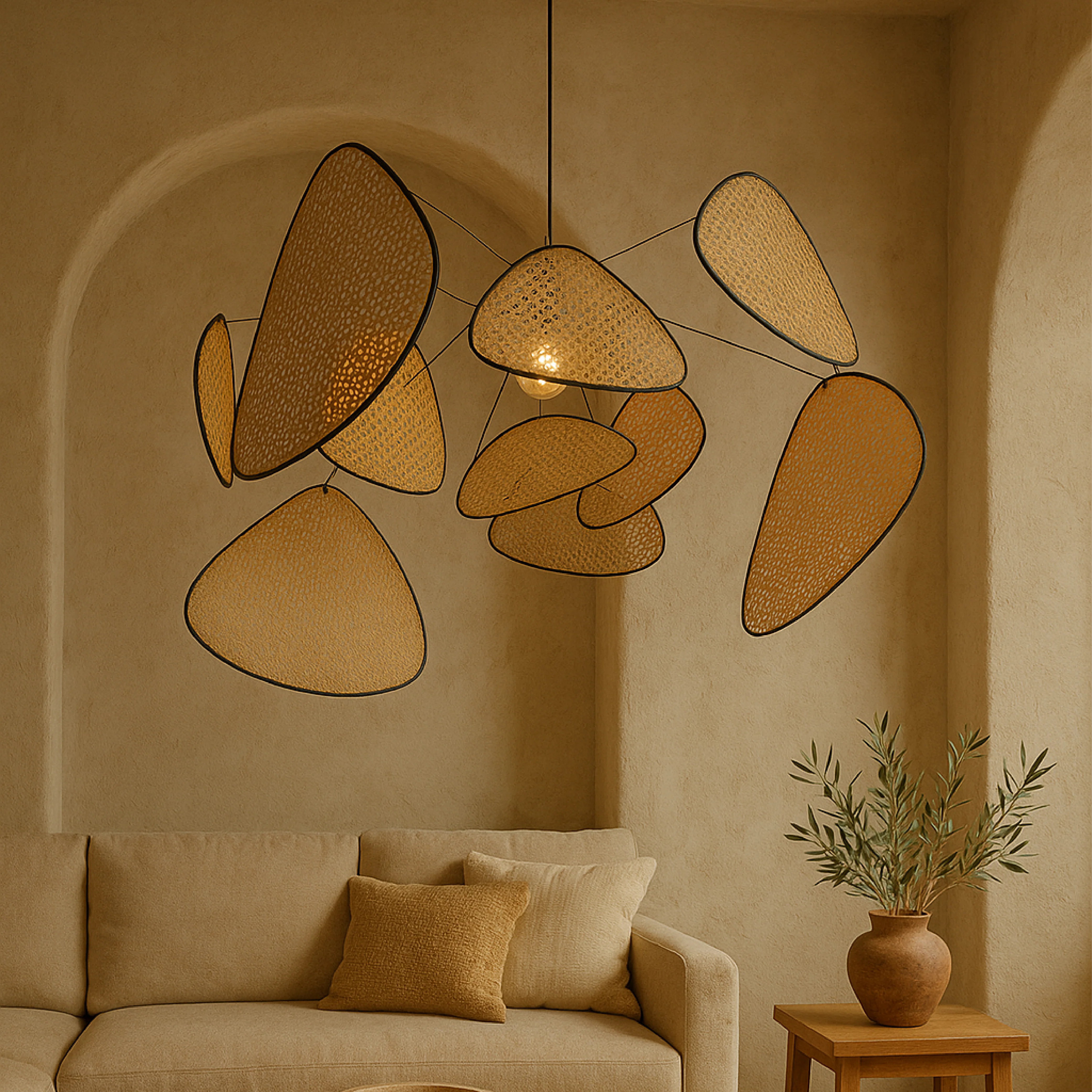 Natural Rattan Pendant Light - Handwoven Boho Ceiling Fixture - Image 4