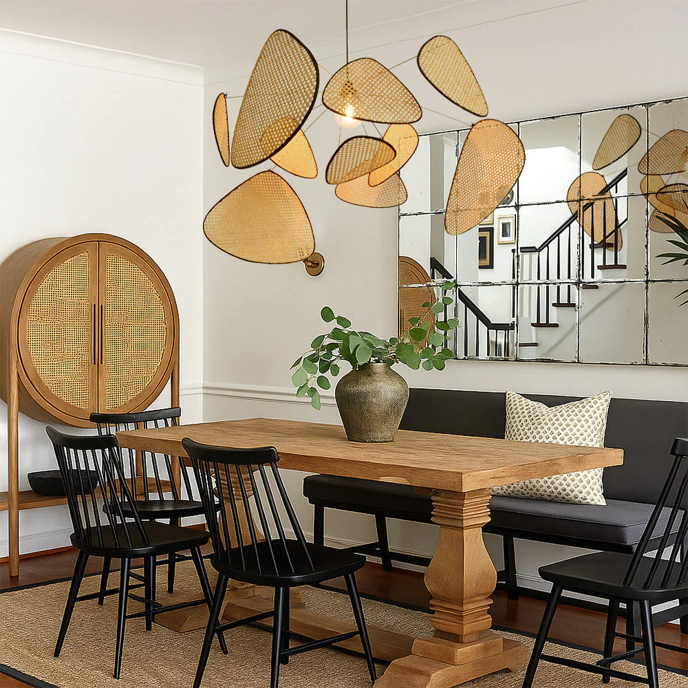 Natural Rattan Pendant Light - Handwoven Boho Ceiling Fixture - Image 7