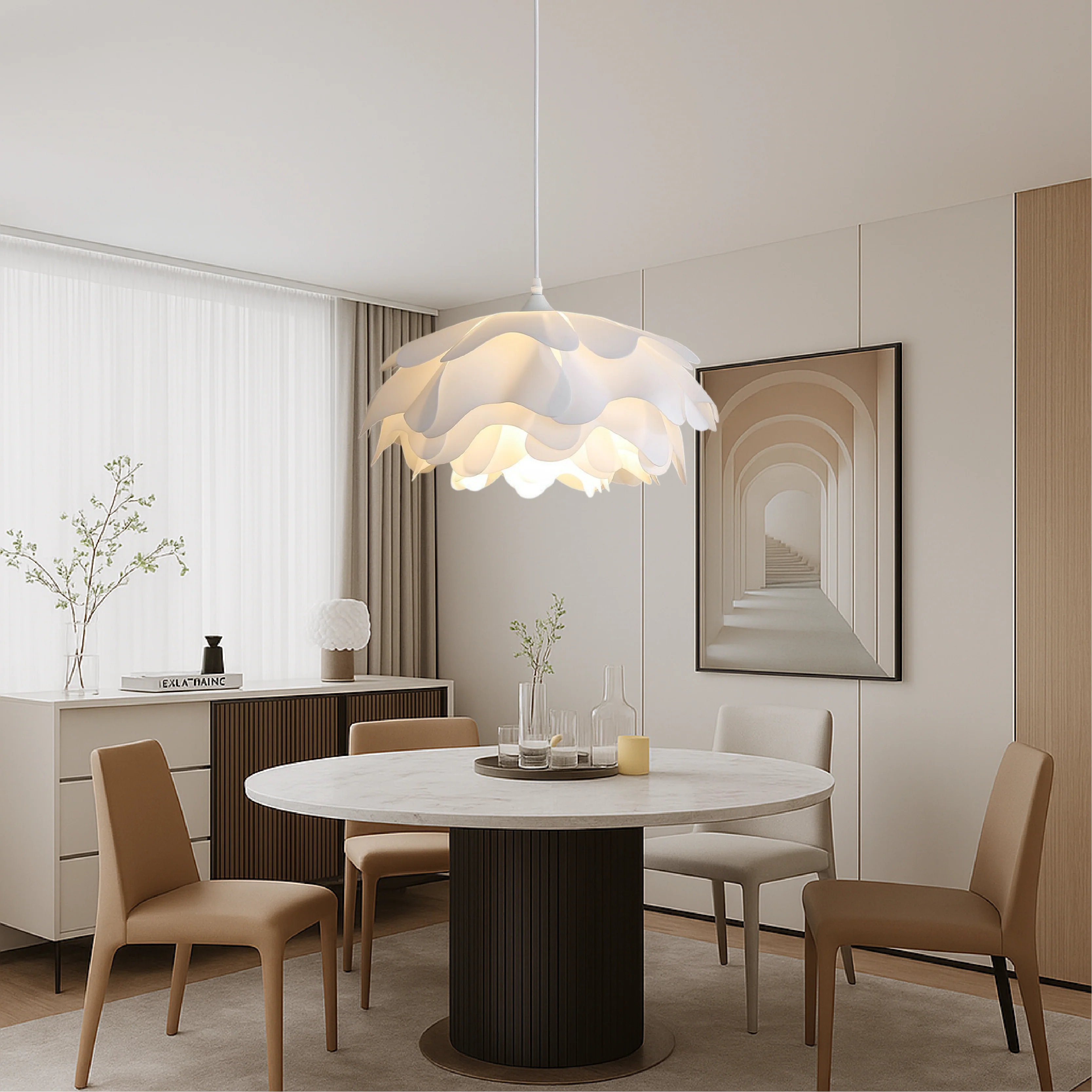 Peony Mud Ceramic Pendant Light Handcrafted Lamp - Image 5