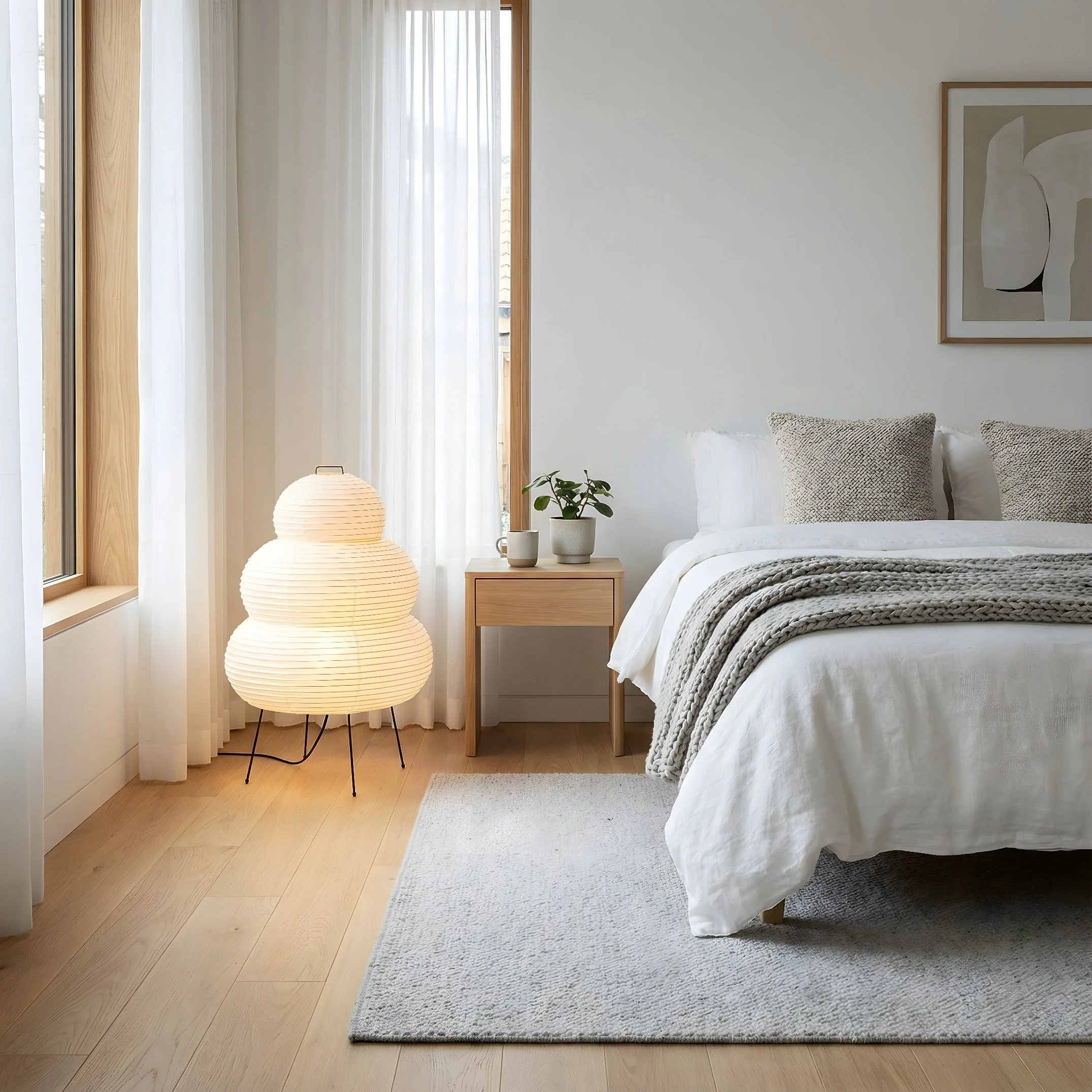 Rice Paper Floor Lamp with Soft Ambient Light - Image 2