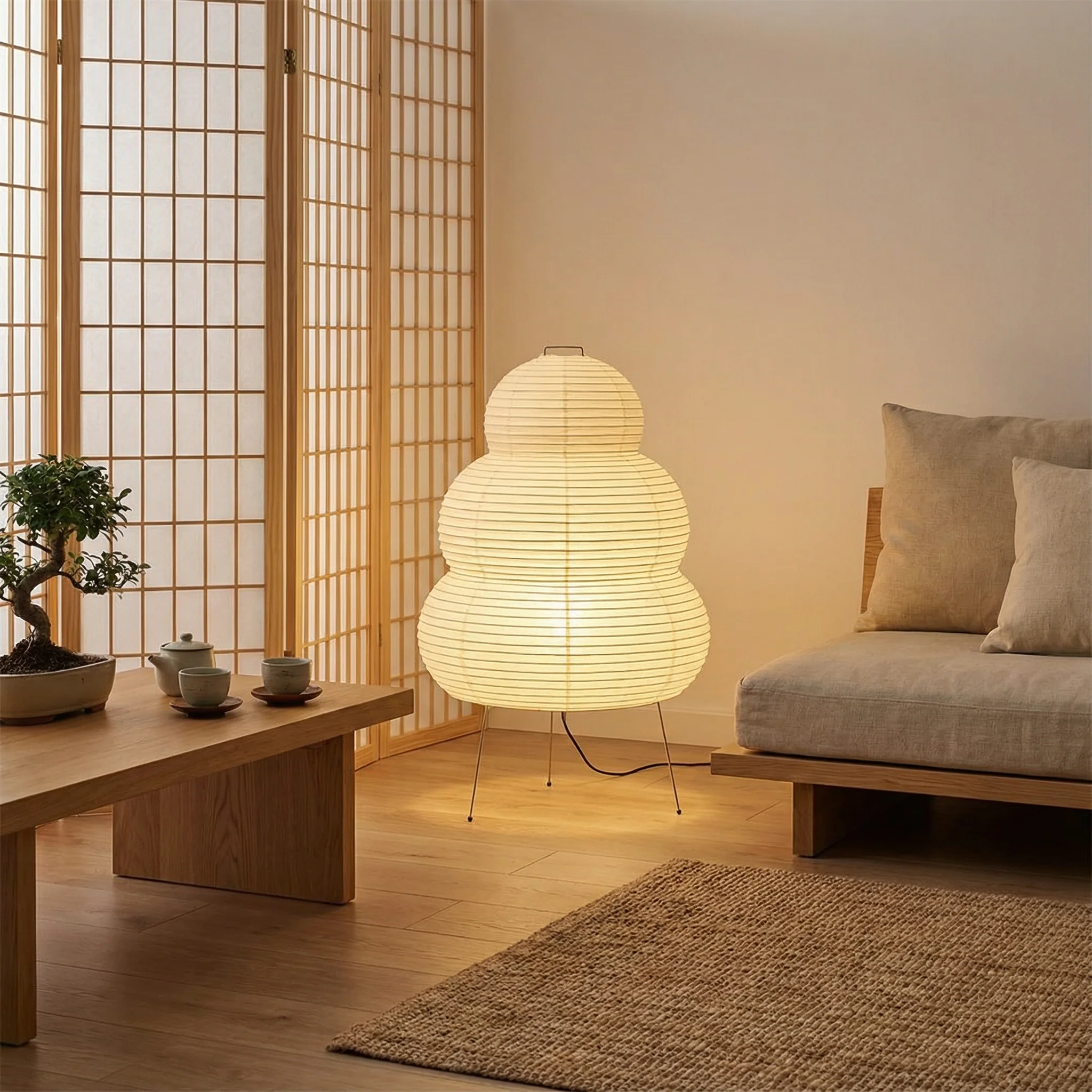 Rice Paper Floor Lamp with Soft Ambient Light - Image 3