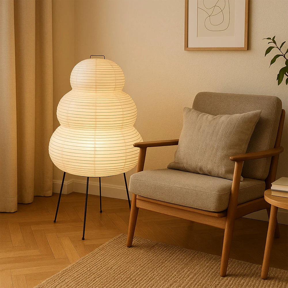 Rice Paper Floor Lamp with Soft Ambient Light - Image 4