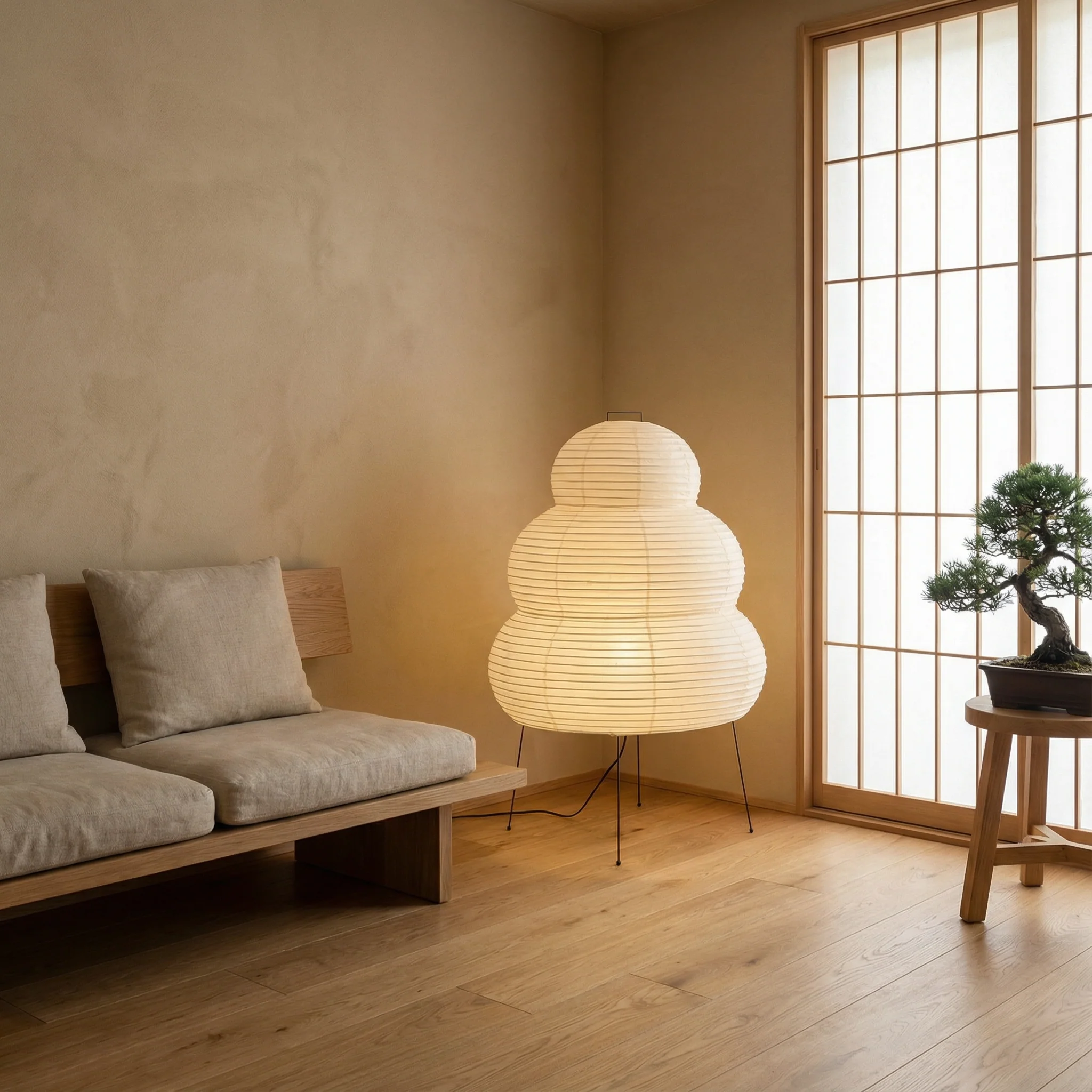 Rice Paper Floor Lamp with Soft Ambient Light - Image 5