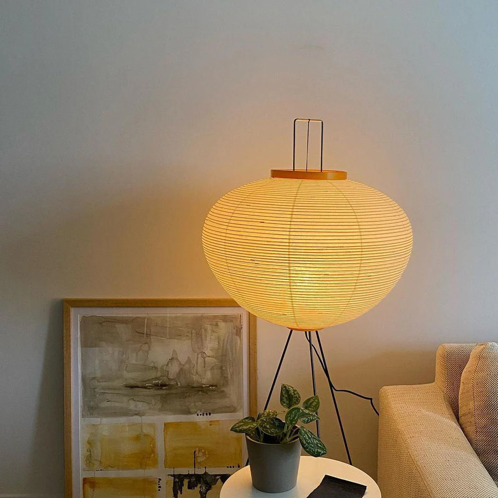 Rice Paper Floor Lamp with Warm Ambient Glow and Wooden Base - Image 3