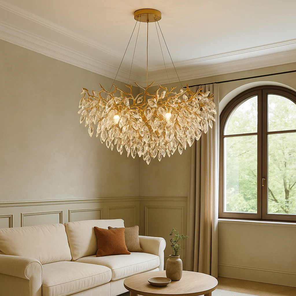 Round Crystal Chandelier with Sparkling Glass Droplets