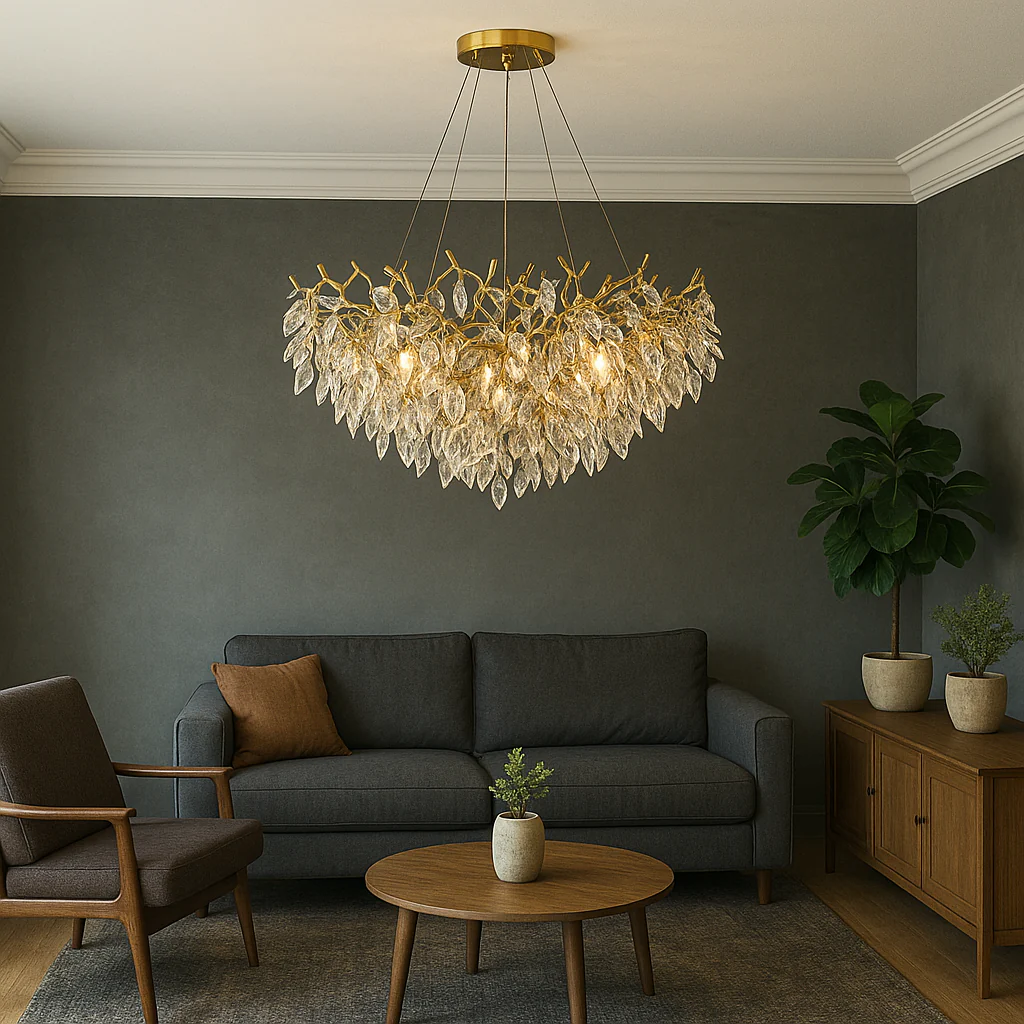 Round Crystal Chandelier with Sparkling Glass Droplets - Image 2