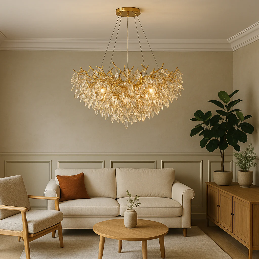 Round Crystal Chandelier with Sparkling Glass Droplets - Image 3