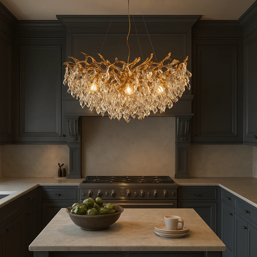 Round Crystal Chandelier with Sparkling Glass Droplets - Image 4