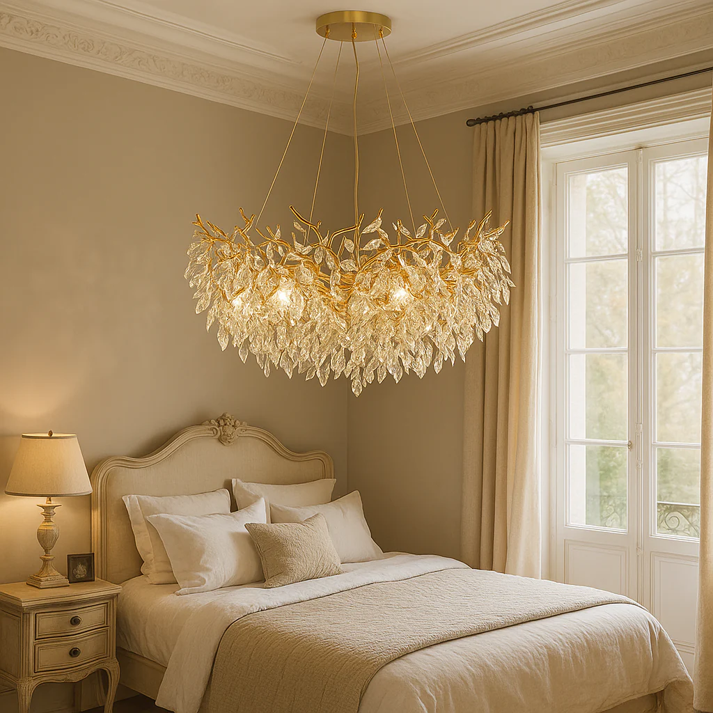 Round Crystal Chandelier with Sparkling Glass Droplets - Image 5