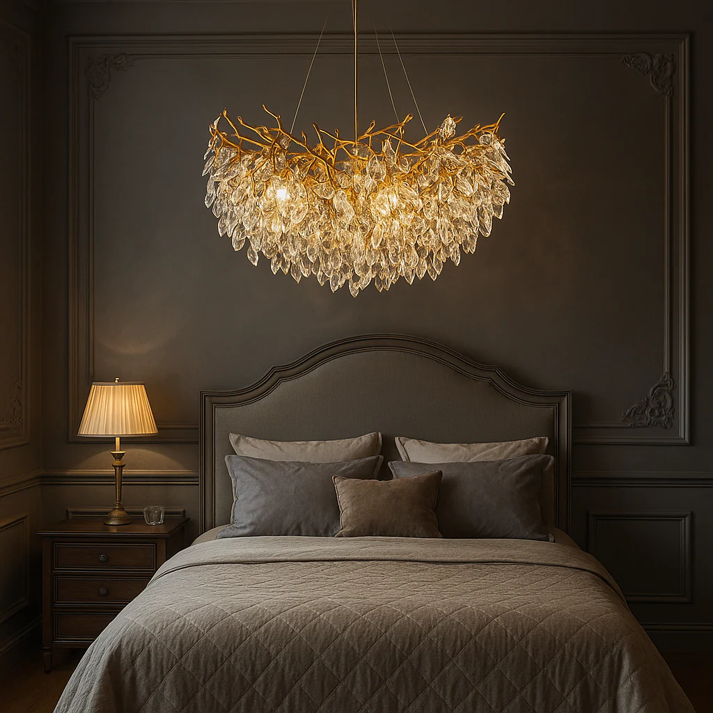 Round Crystal Chandelier with Sparkling Glass Droplets - Image 6