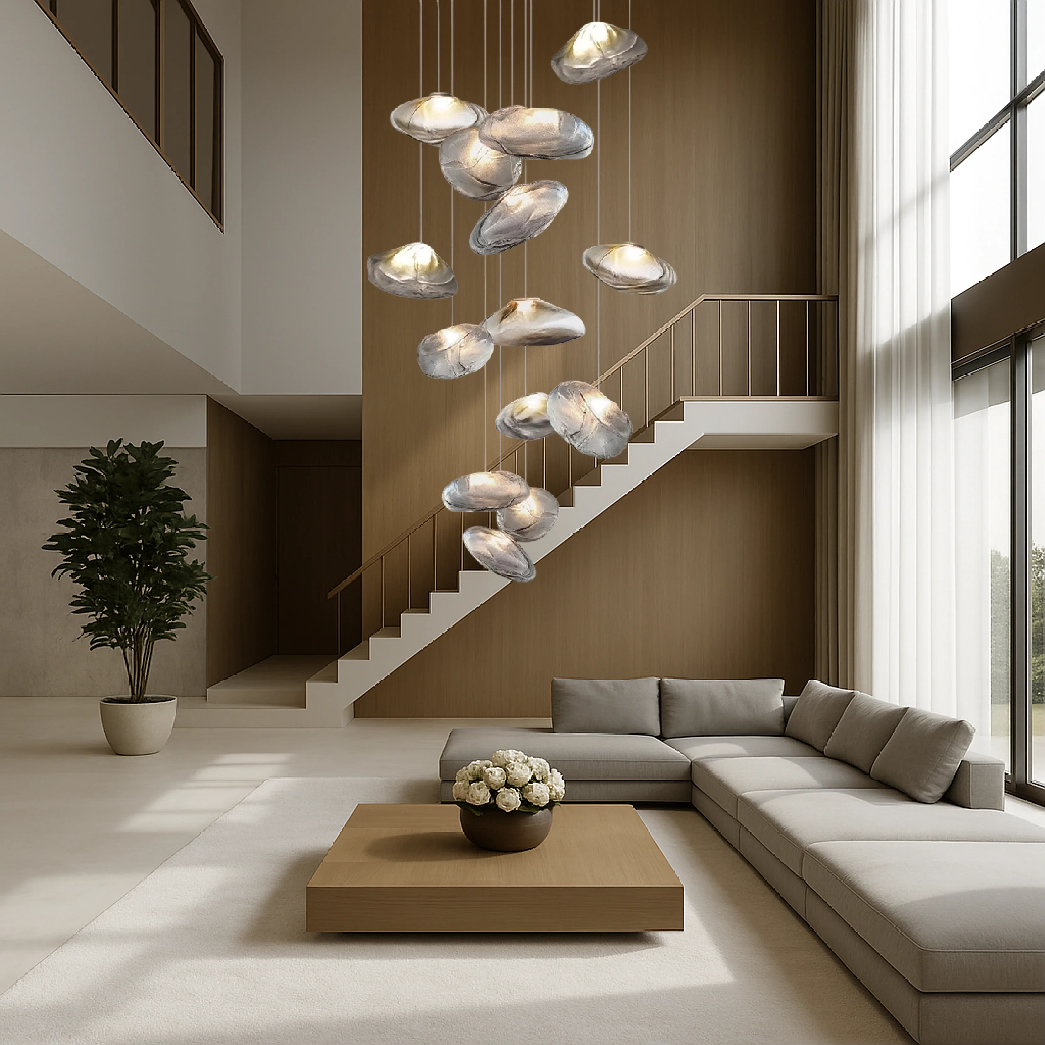 Scandinavian Glass Pendant Chandelier for Dining Room - Image 3