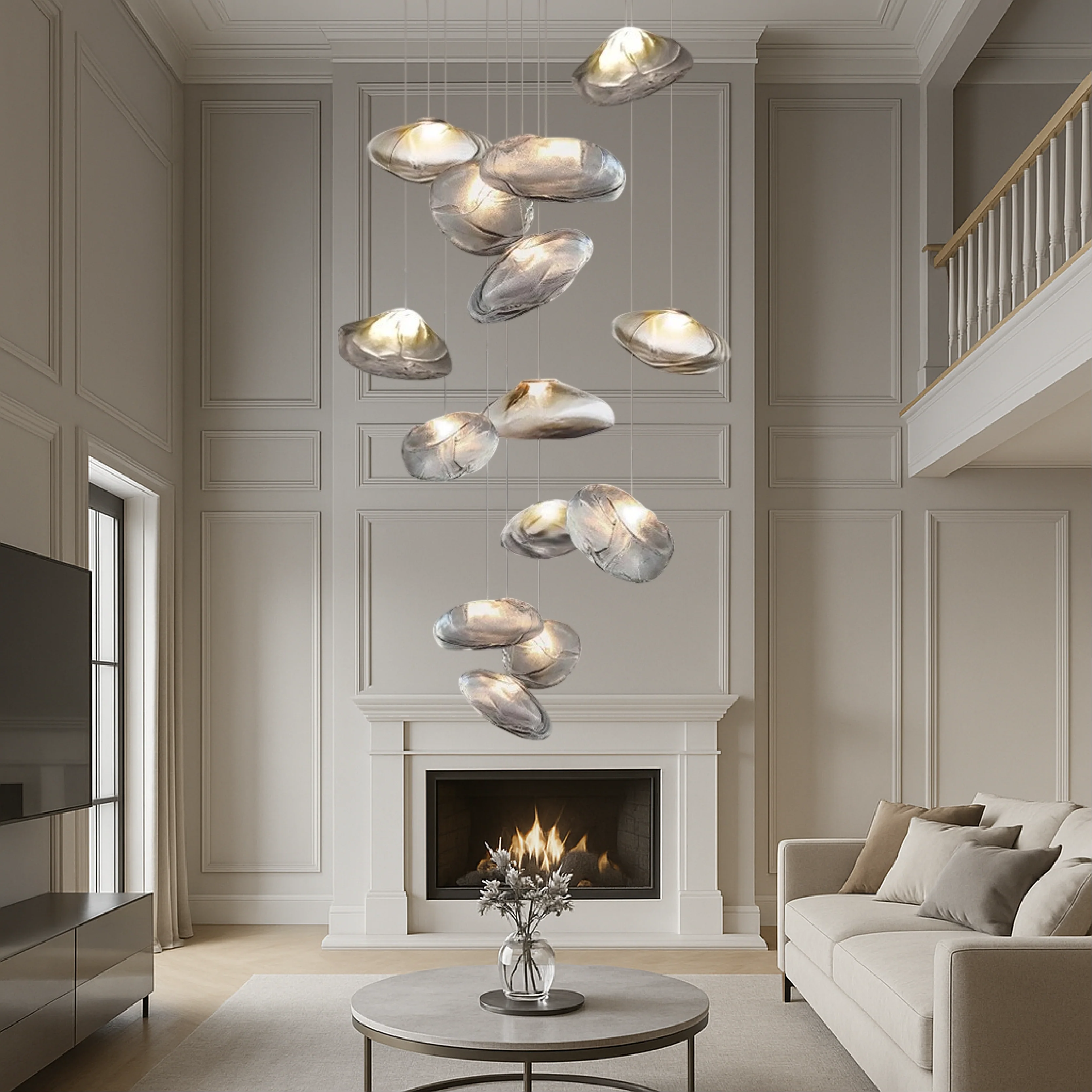 Scandinavian Glass Pendant Chandelier for Dining Room - Image 5