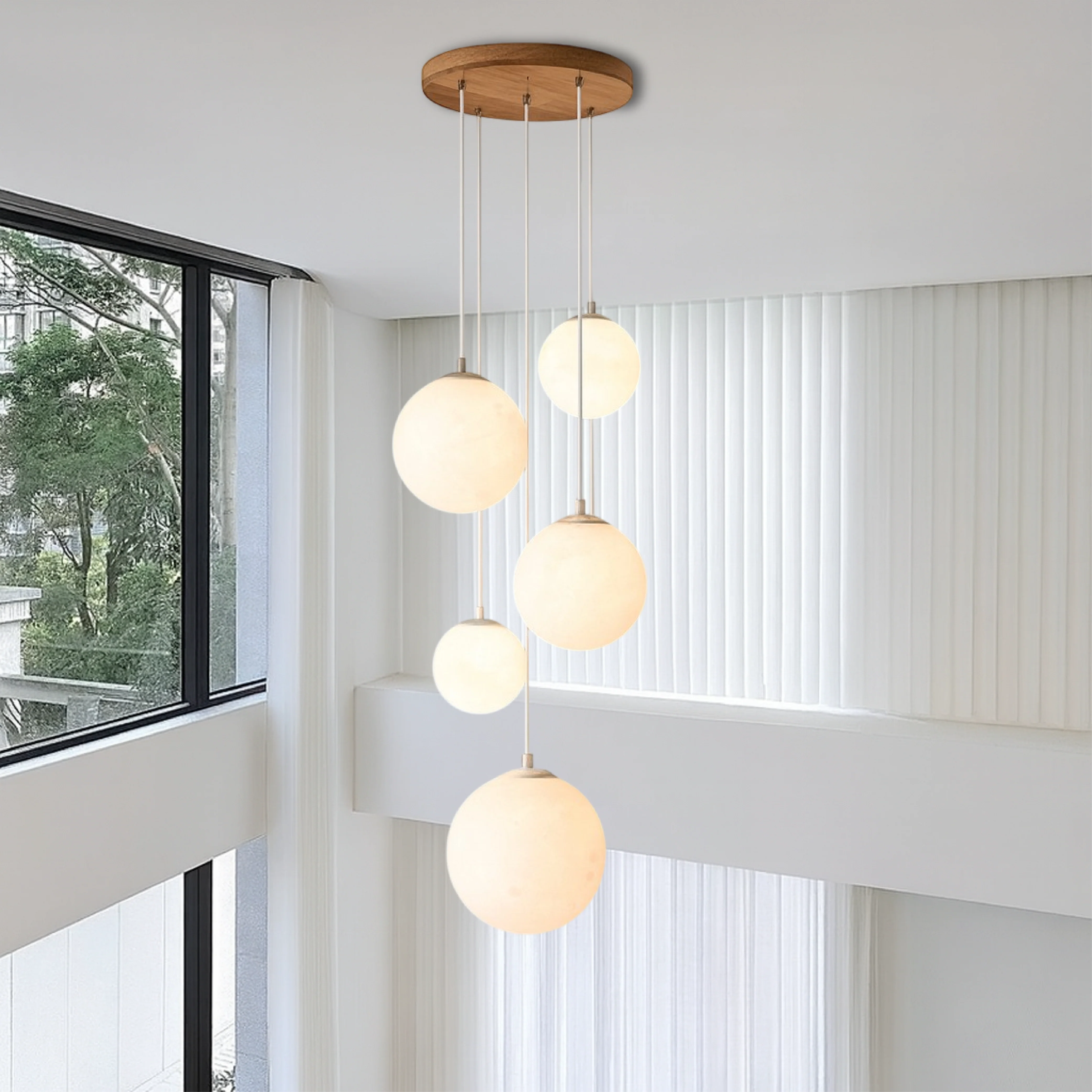 Scandinavian Staircase Pendant: Moonlit LED Chandelier - Image 2