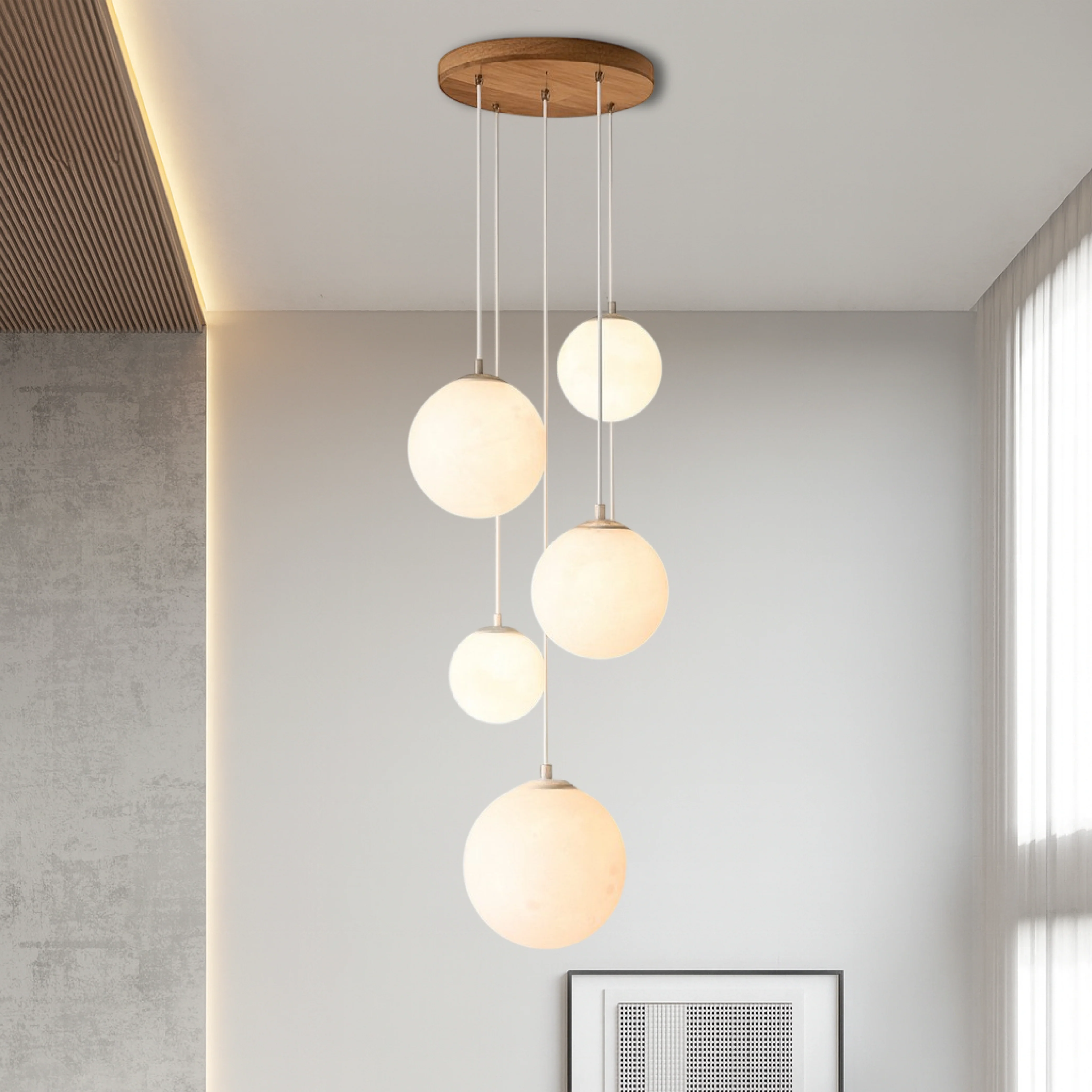 Scandinavian Staircase Pendant: Moonlit LED Chandelier - Image 3