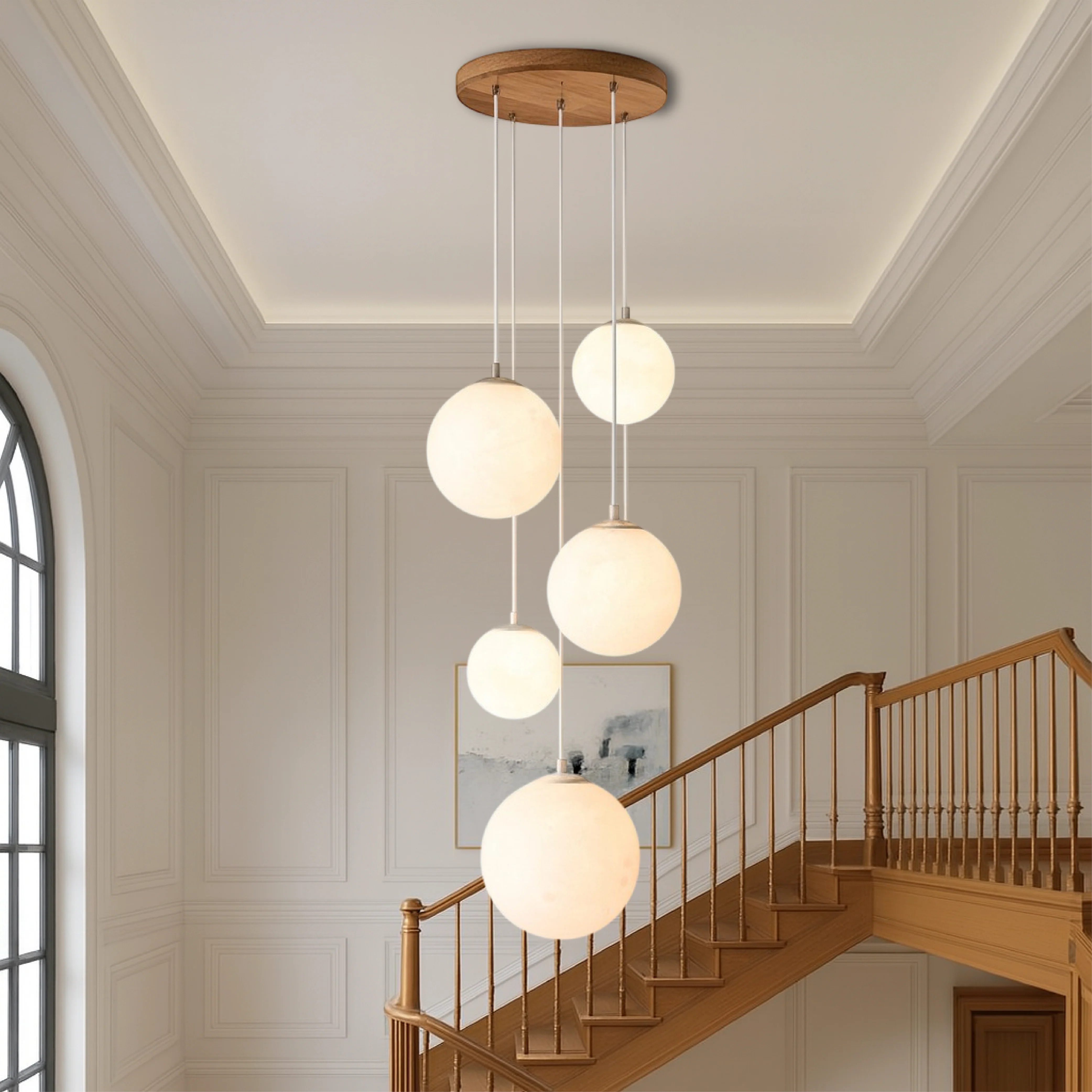 Scandinavian Staircase Pendant: Moonlit LED Chandelier - Image 4