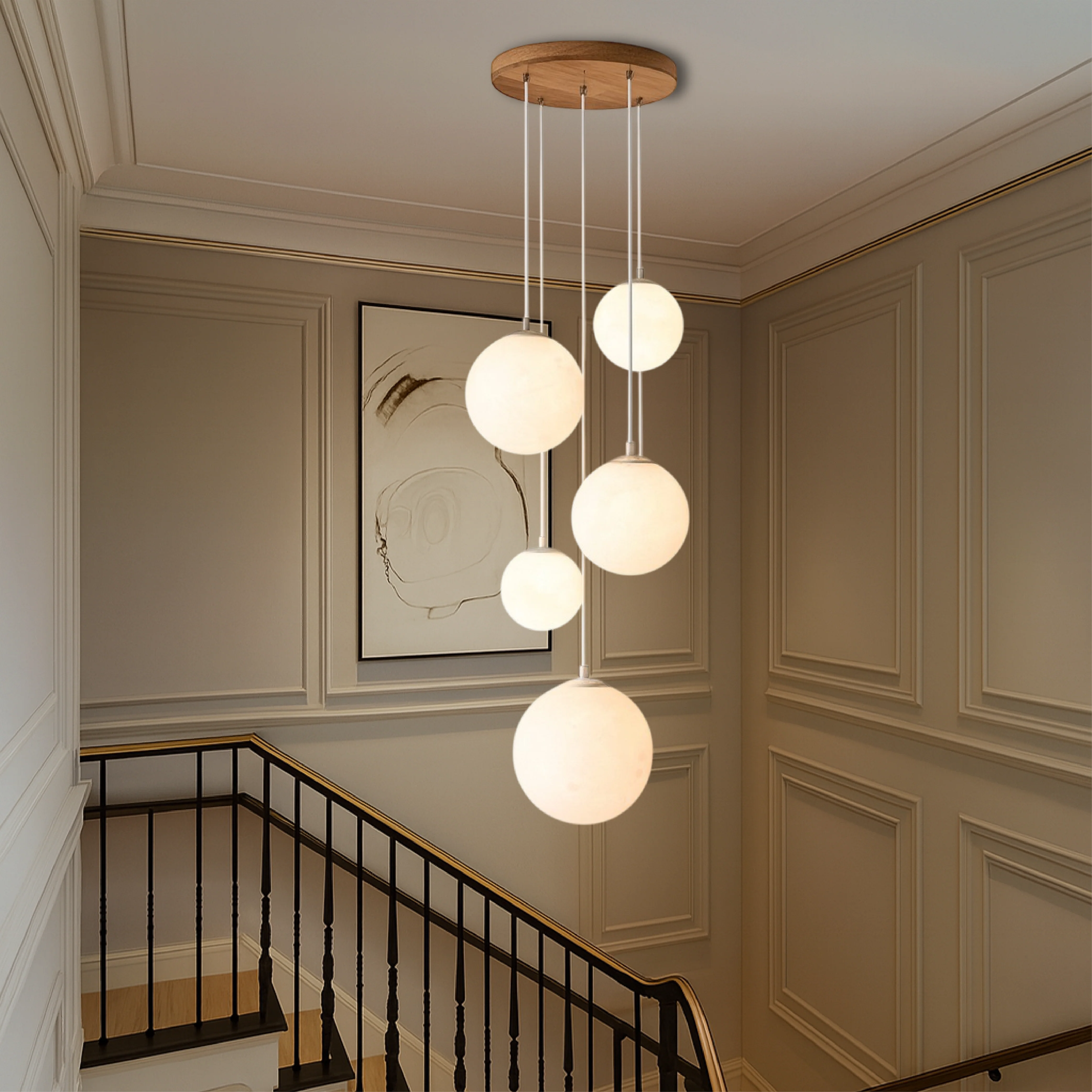 Scandinavian Staircase Pendant: Moonlit LED Chandelier - Image 5
